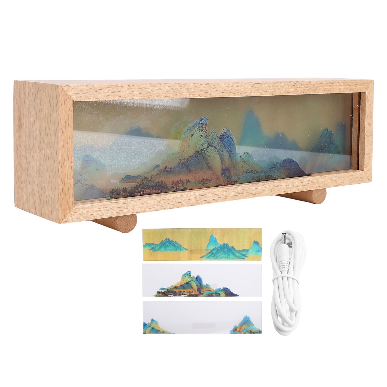 Desktop Lamp Box Rechargeable LED Acrylic Solid Wood Touch Control Stepless view 2