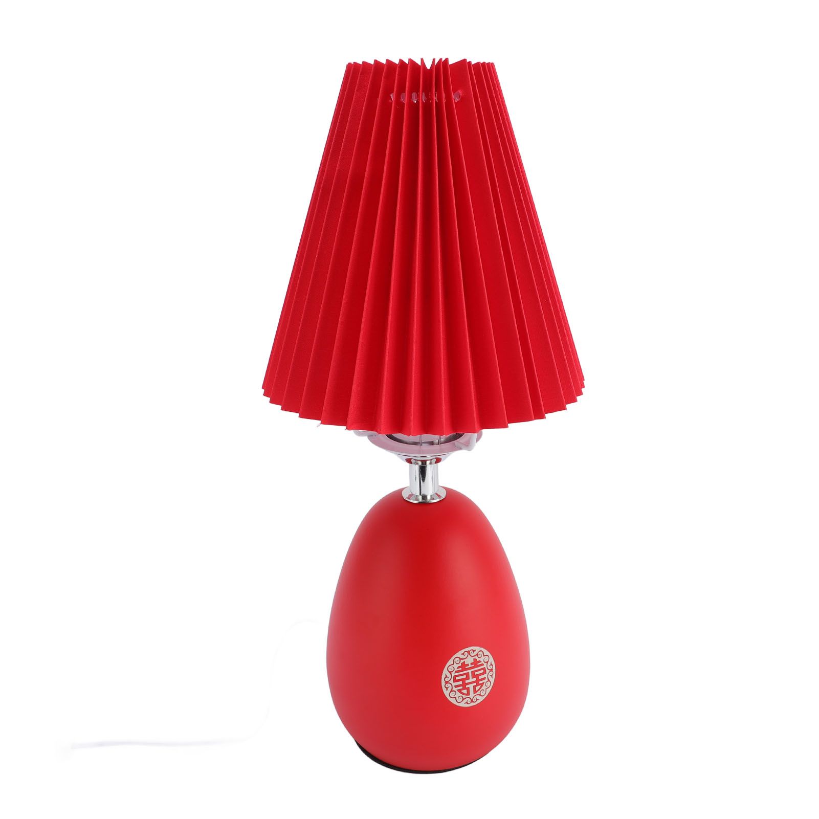 Red Pleated Table Lamp Beside Nightstand Lamp 3 Color Temperature Stepless