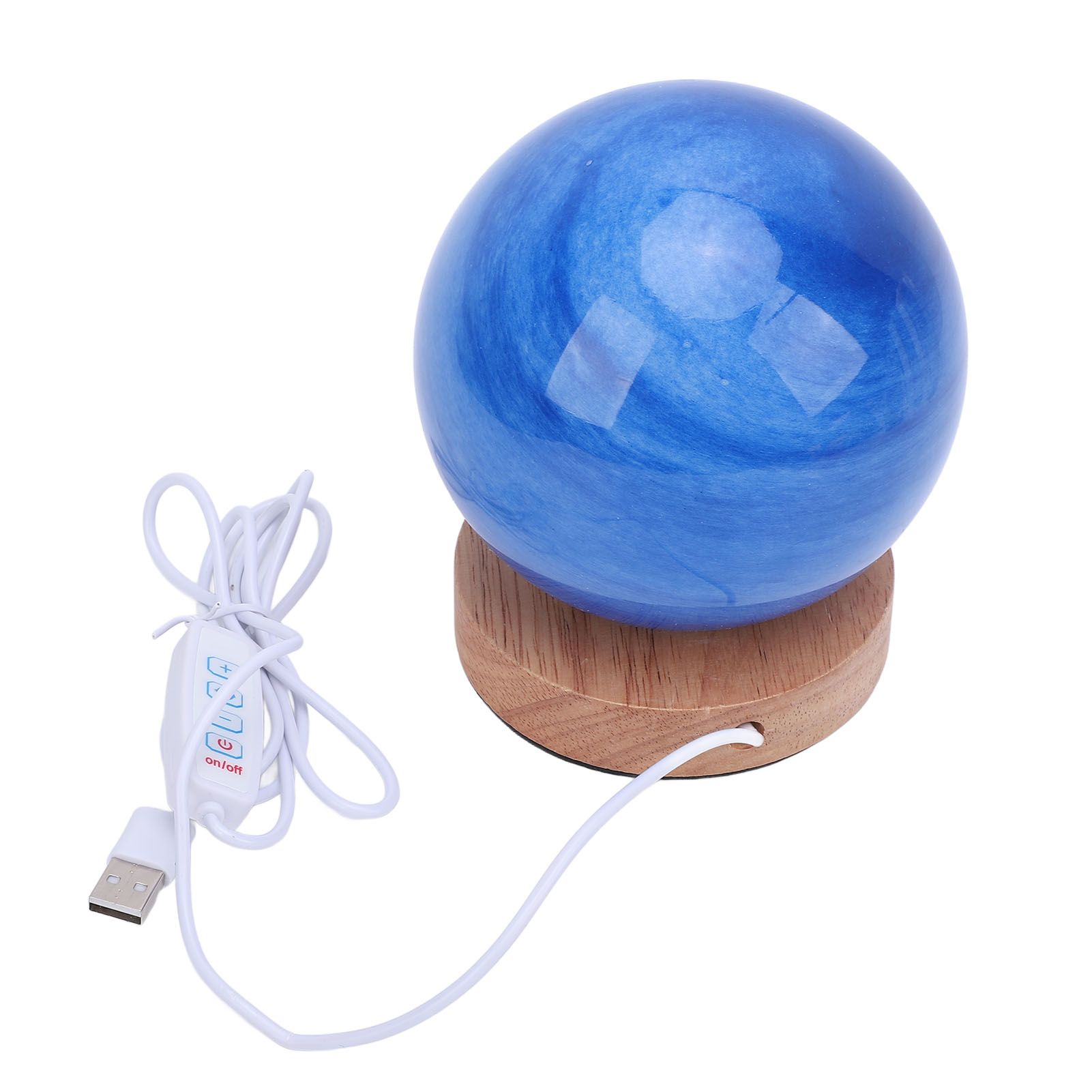 Bedside Nightstand Lamp with Wood Base Blue Glass Shade Ball Small Table Lamp