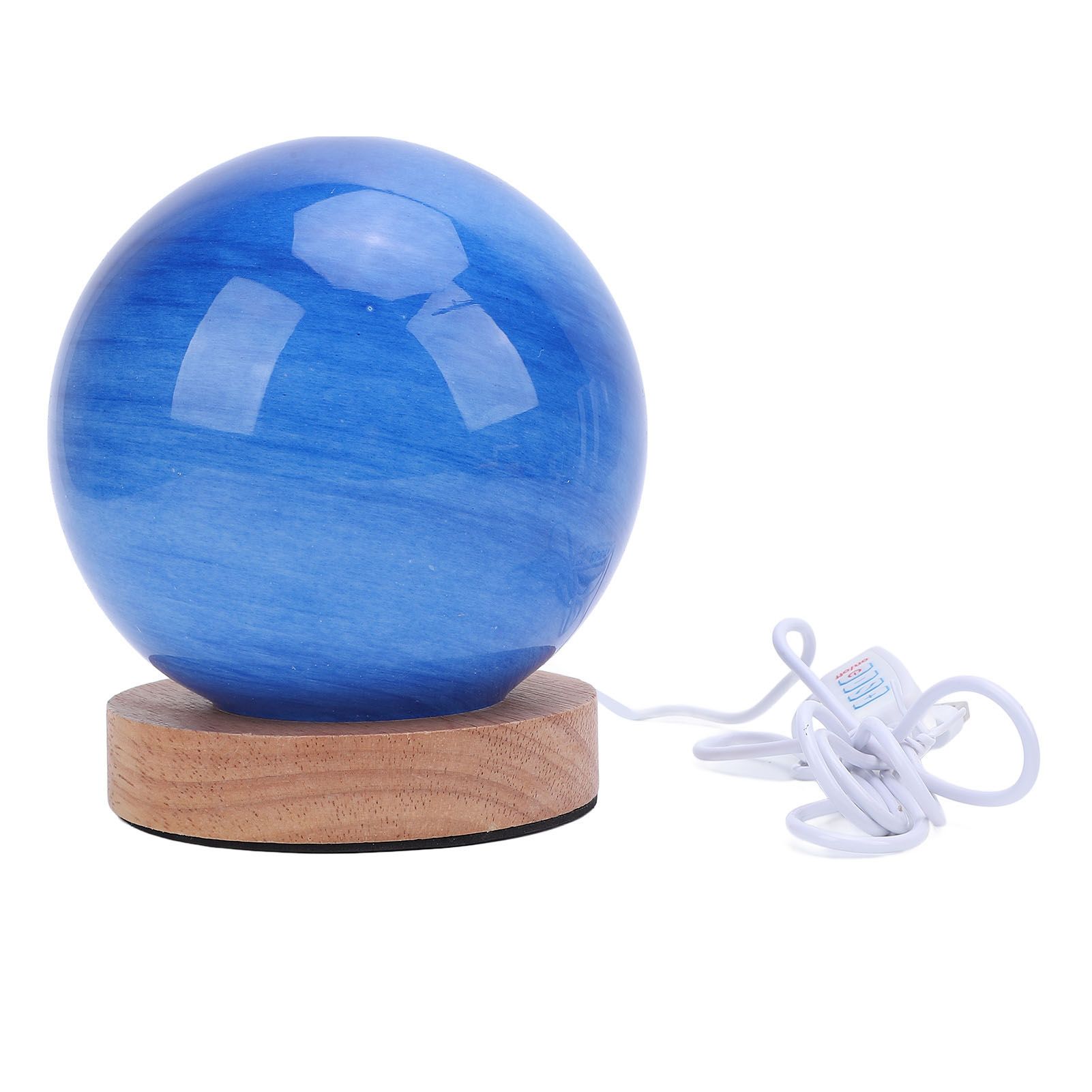 Bedside Nightstand Lamp with Wood Base Blue Glass Shade Ball Small Table Lamp view 3