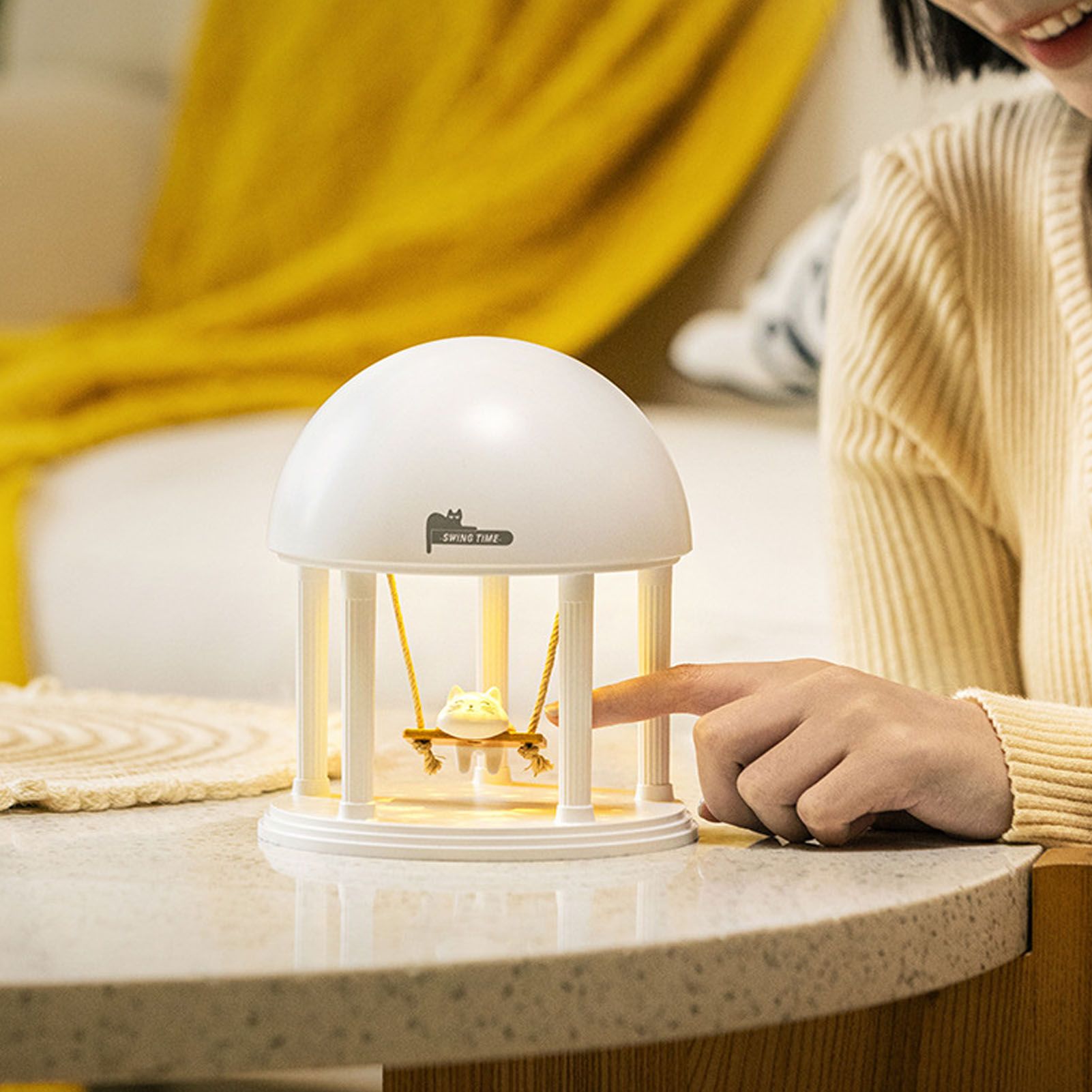 Night Light Speaker with Projector Cute Cat Swing Stepless Dimmable USB view 12