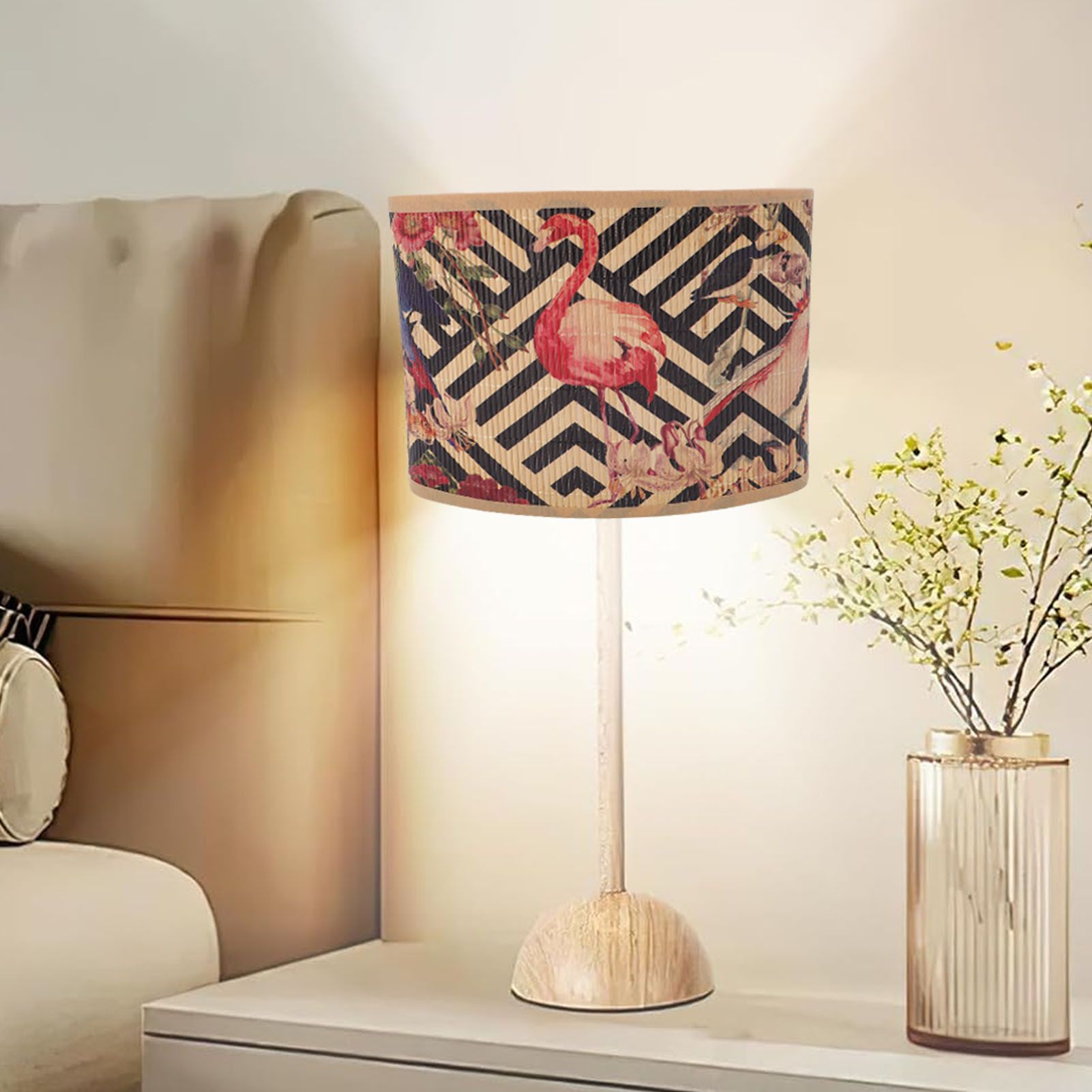 Printed Lamp Shade E27 E14 Vintage Elliptical Shape Bambusoideae Bedside Lamp view 12