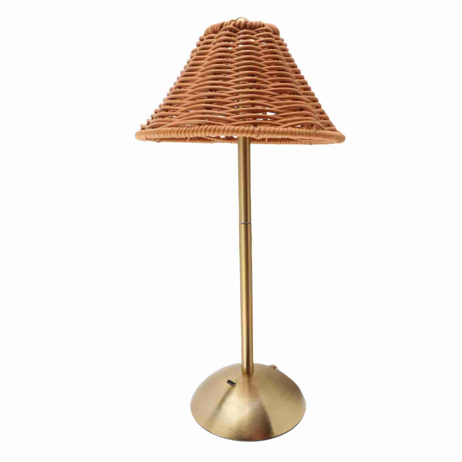 Cordless Boho Rattan Table Lamp Rechargeable Dimmable LED Bedside Lamp view 6