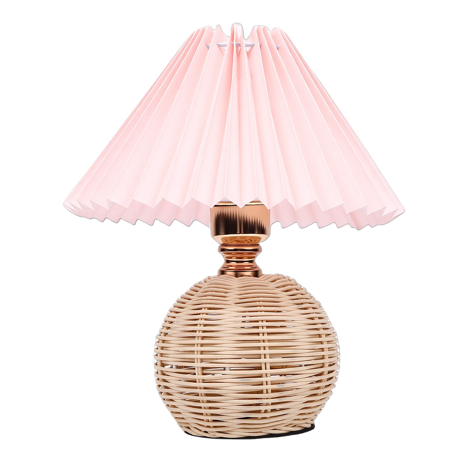 Pleated Table Lamp Soft Yellow Light Linen Lampshade Rattan Base Bedside Lamp view 3