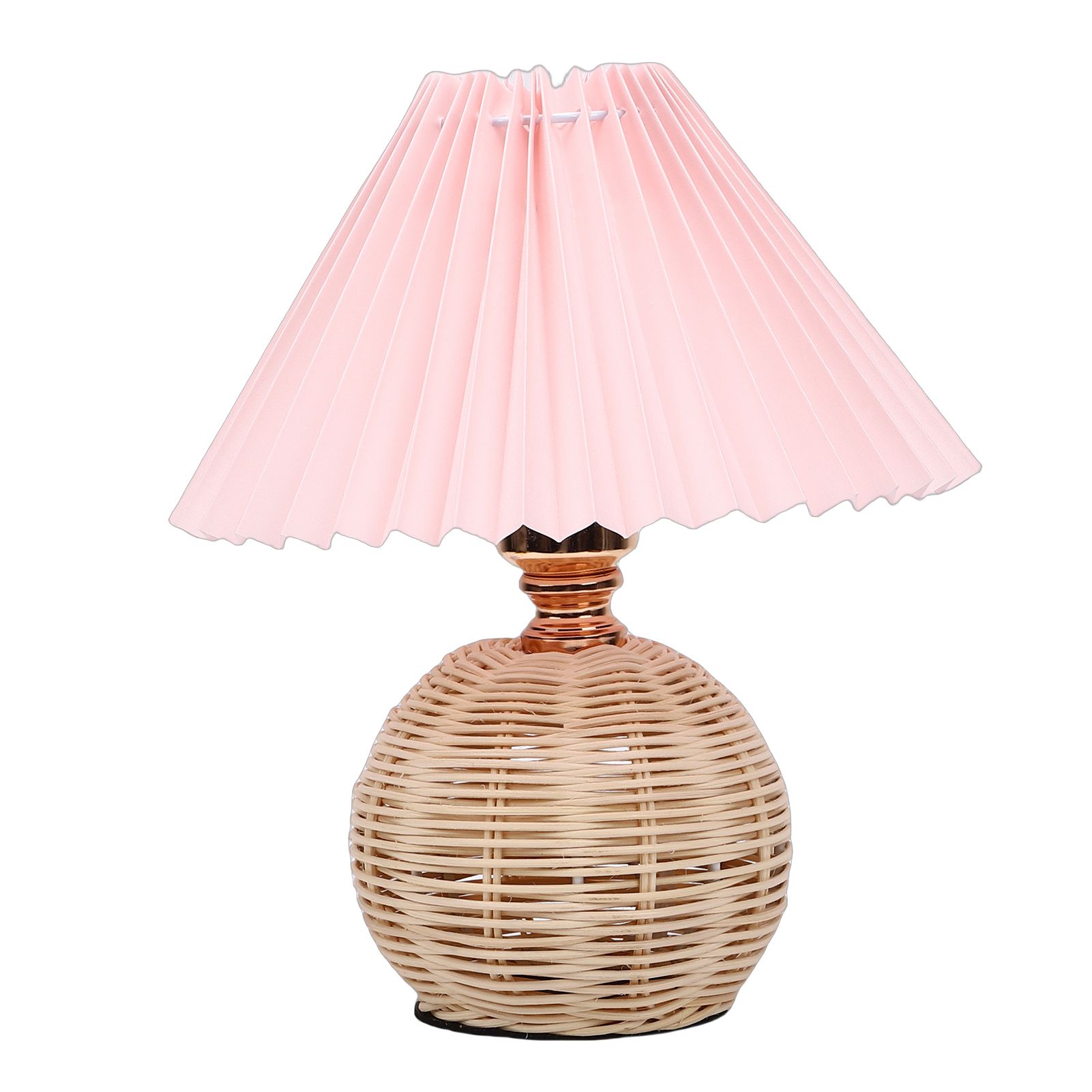 Pleated Table Lamp Soft Yellow Light Linen Lampshade Rattan Base Bedside Lamp view 10