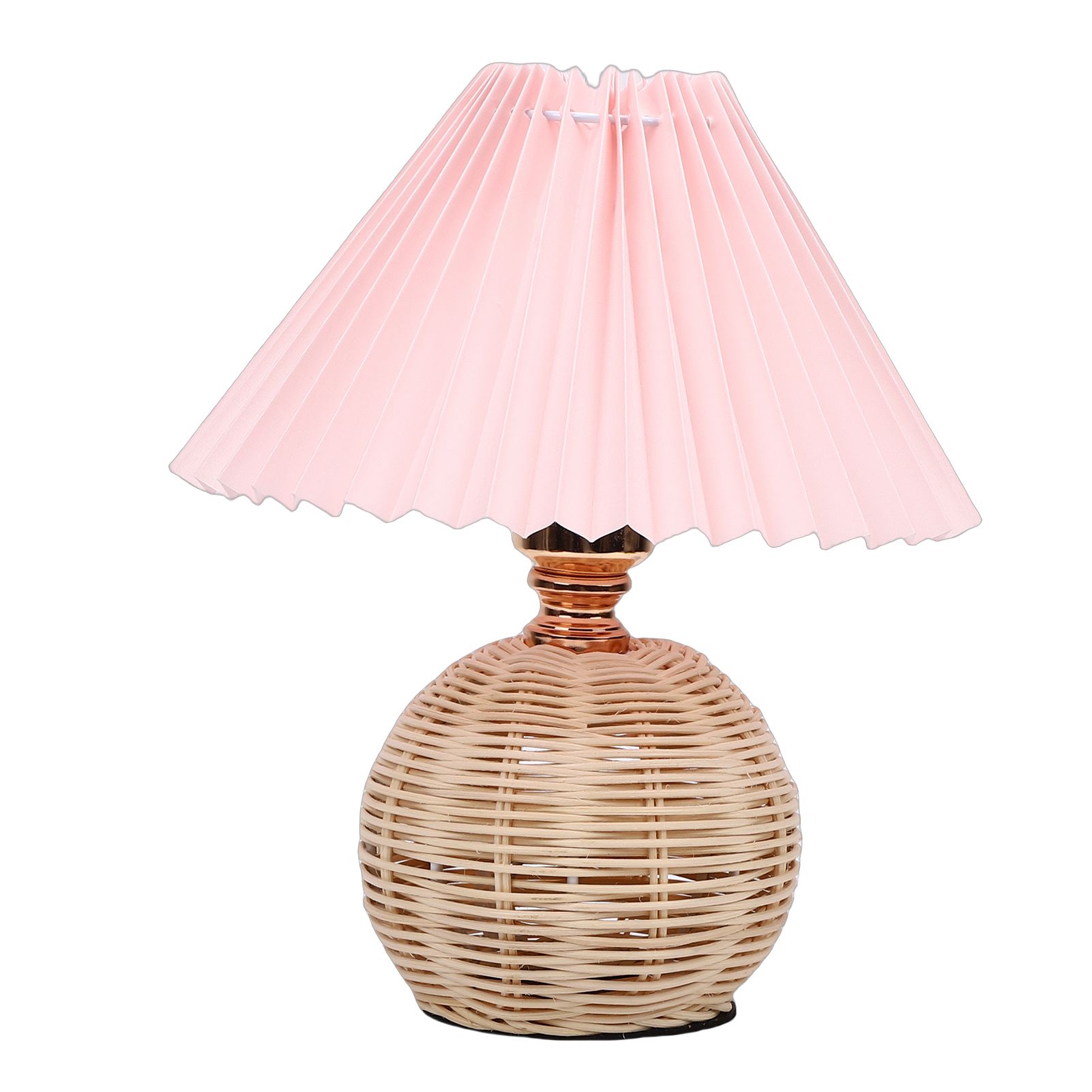 Pleated Table Lamp Soft Yellow Light Linen Lampshade Rattan Base Bedside Lamp view 12