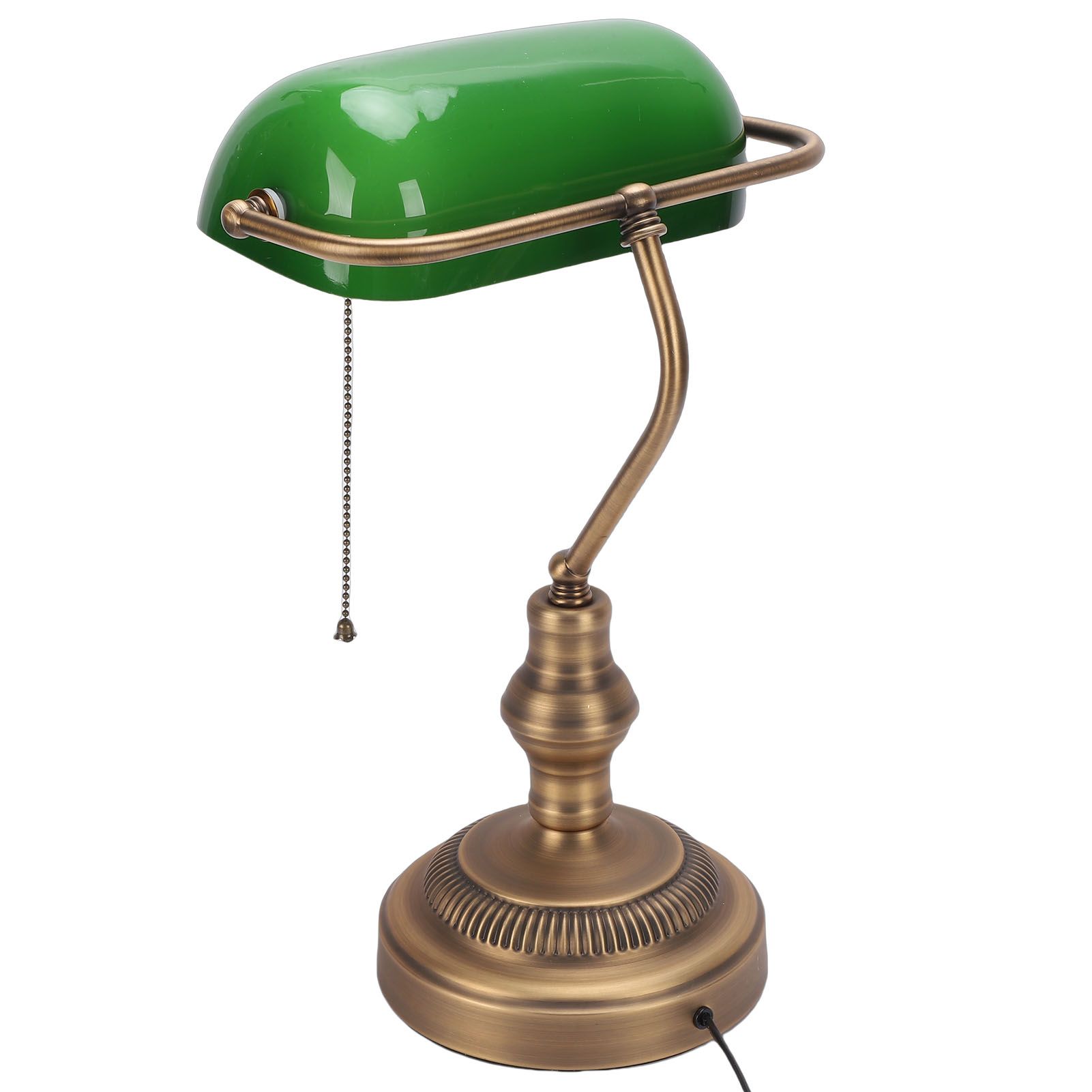 Green Glass Bankers Desk Lamp Retro Antique Library Lamp with Pull Chain view 4