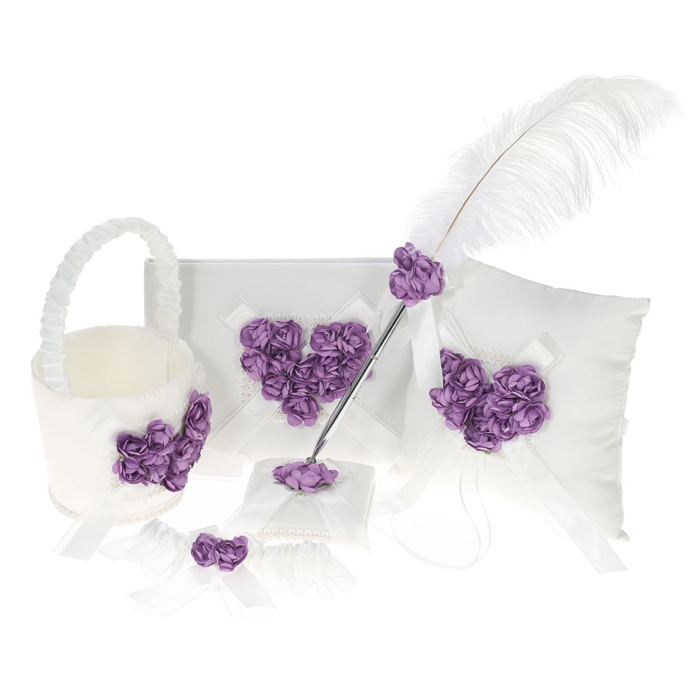 5pcs/set Satin Flower Girl Basket + 7 * 7 inches Ring Bearer Pillow + Guest view 3