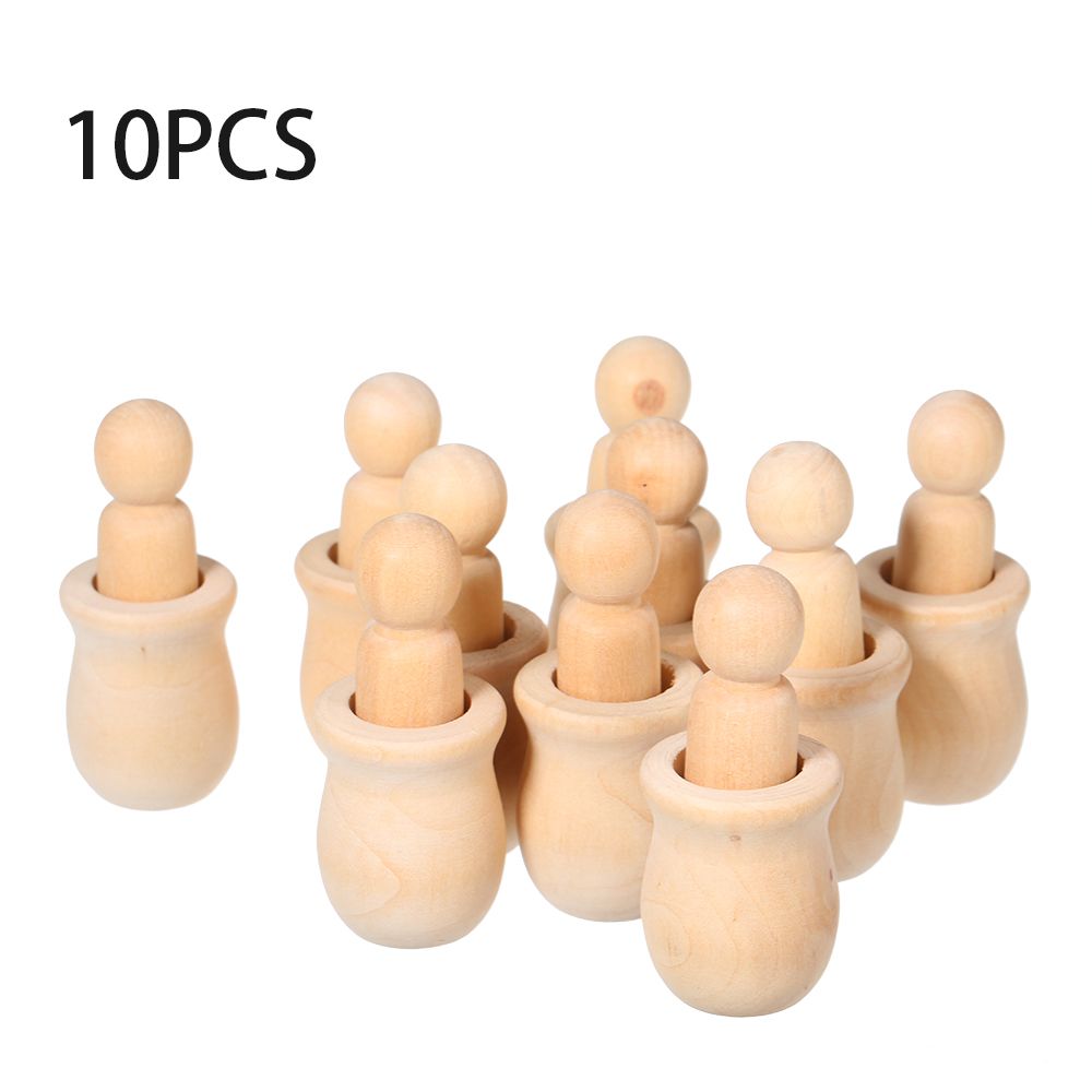 10Pcs People Nesting Set Wooden Peg Dolls Unfinished Crafts DIY Paint Stain view 2