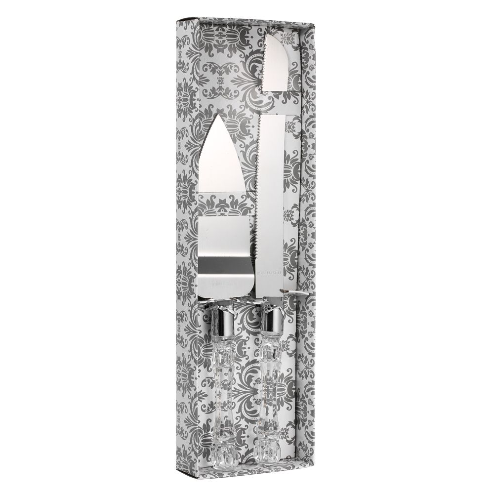 Stainless Steel Wedding Cake Knife & Server Set Crystal Handle Cake Cutter view 3