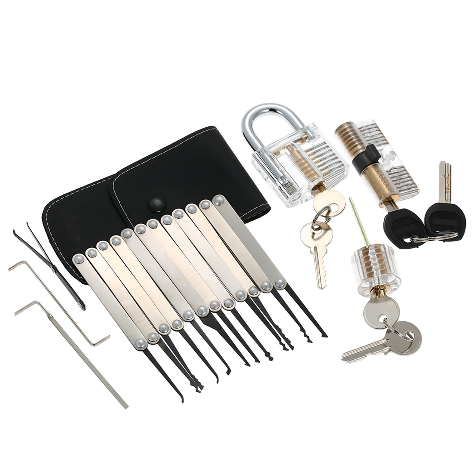 15pcs Lock Picking Set Kit Tool with Three Transparent Practice Training view 2
