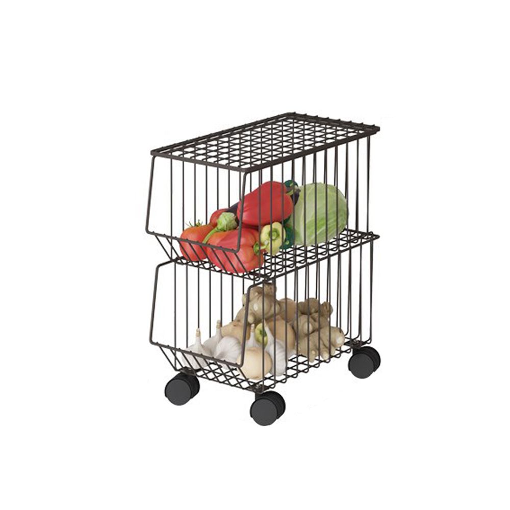Movable Iron Storage Shelf 2 Layer Tier Drying Mesh Basket Metal Rack with view 2