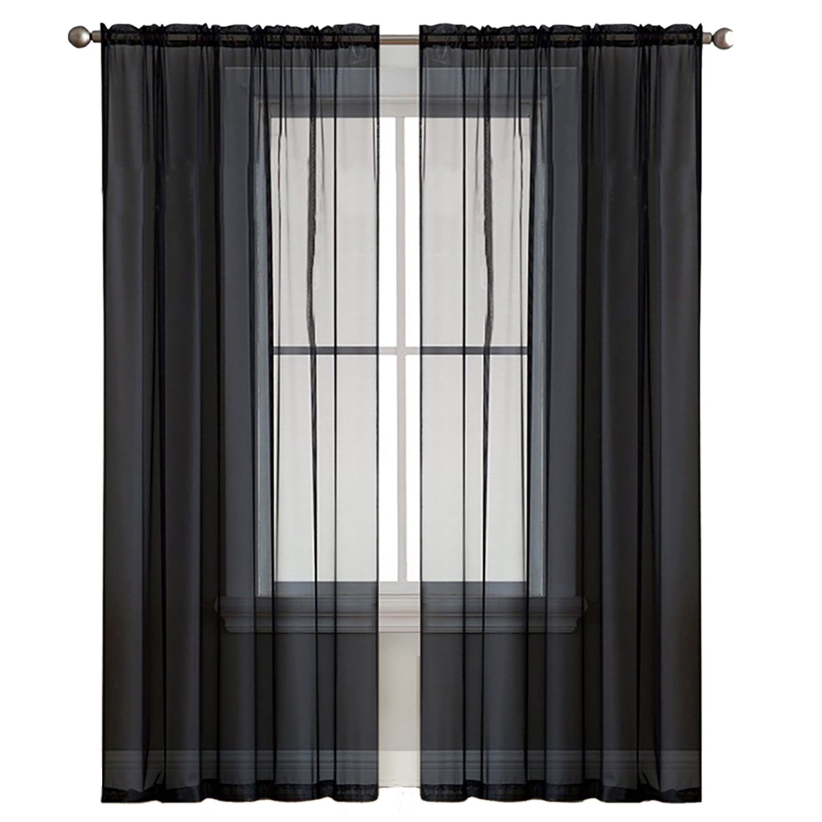 Sheer Curtains Living Room Rod Pocket Window Curtain Panels Bedroom Semi Sheer view 2