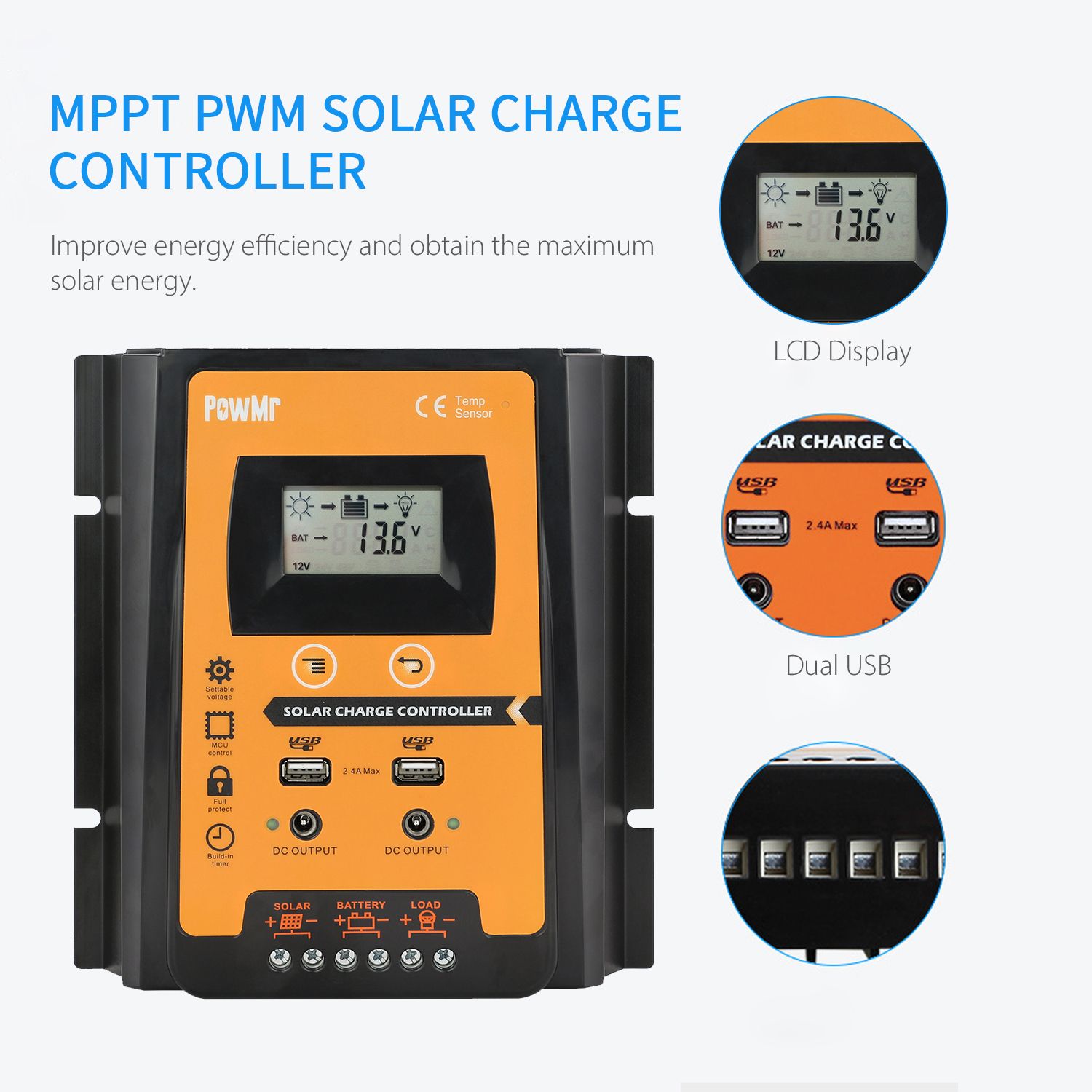 30A PWM Solar Charge Controller for 12V/24V Solar Panel System IP32 PV Battery — image 1
