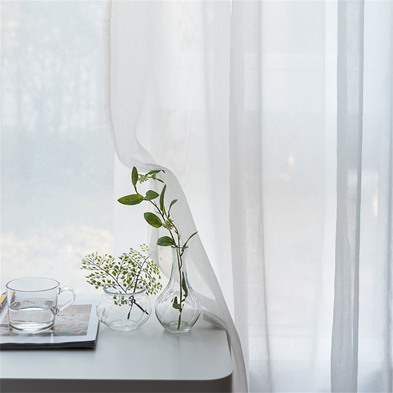 Sheer Curtains Living Room Rod Pocket Window Curtain Panels Bedroom Semi Sheer view 5