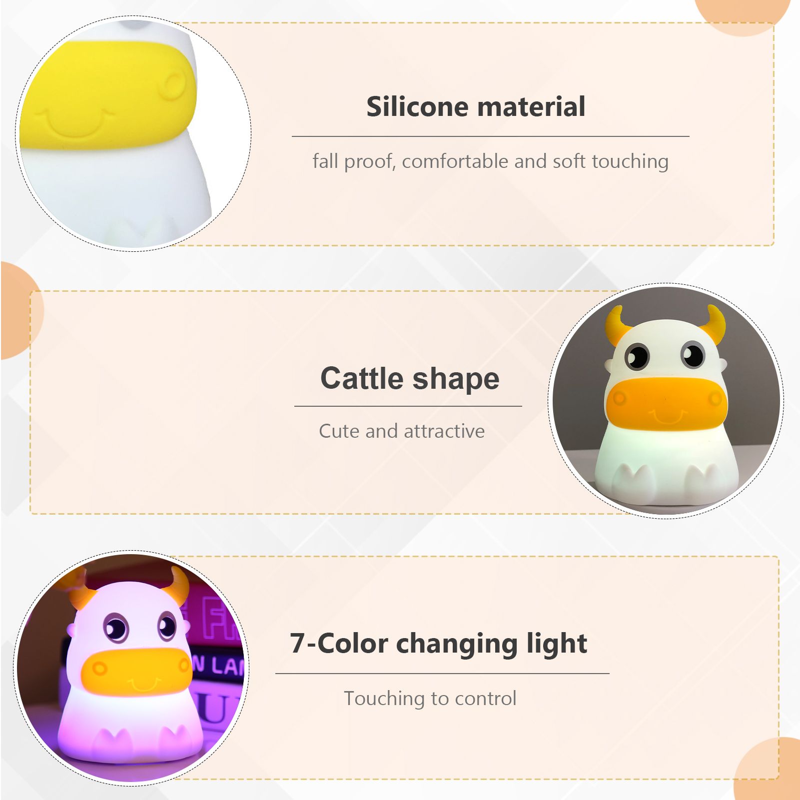 Night Light for Kids Cute Night Light Portable 7-Color Touching Control