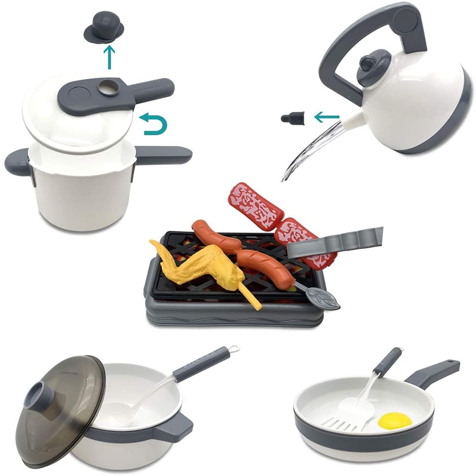 52PCS Kitchen Play Kids Pretend Playset with Cookware Pots and Pans Set Play
