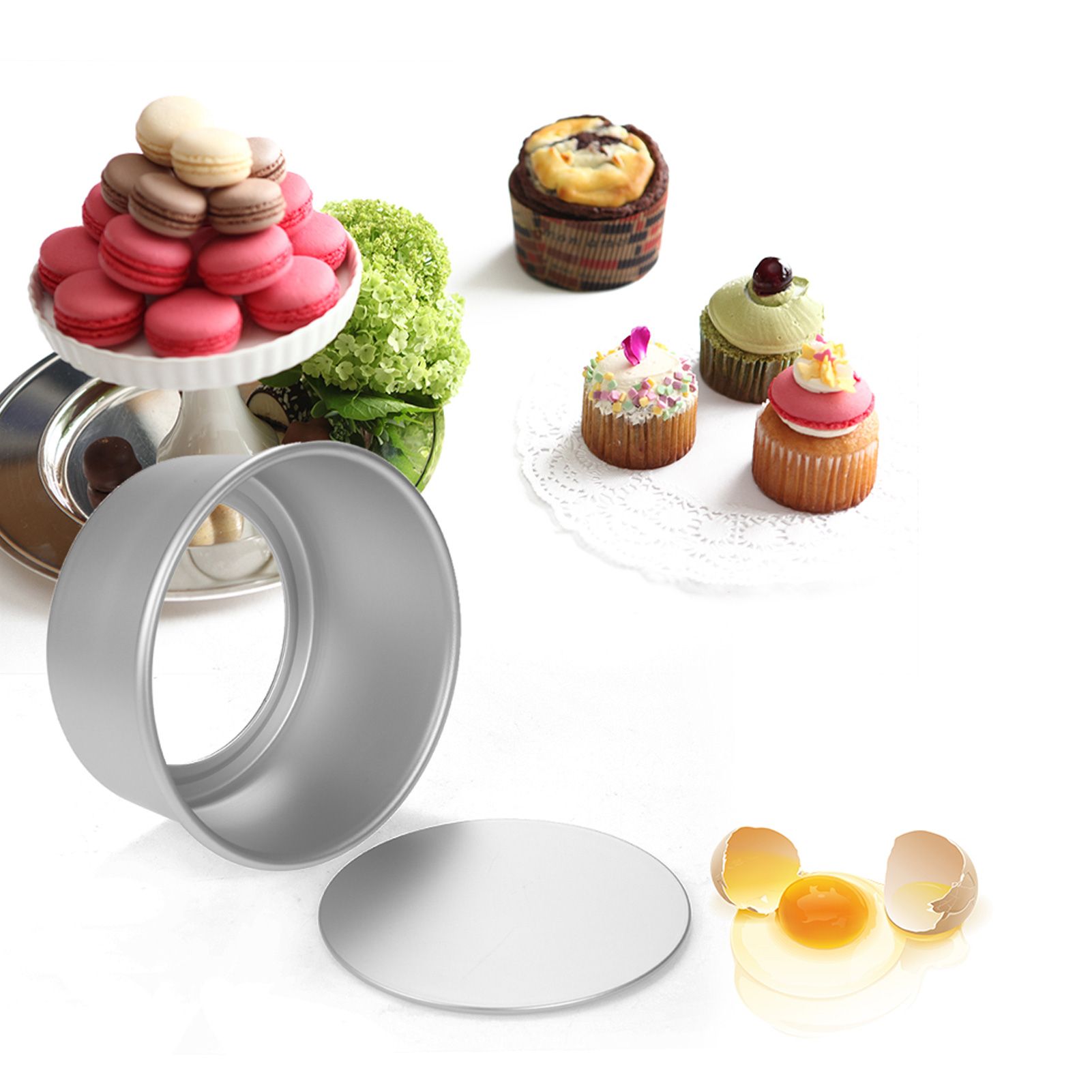 5pcs/set Aluminum Alloy Round Cake Mould Chiffon Cake Baking Pan Pudding