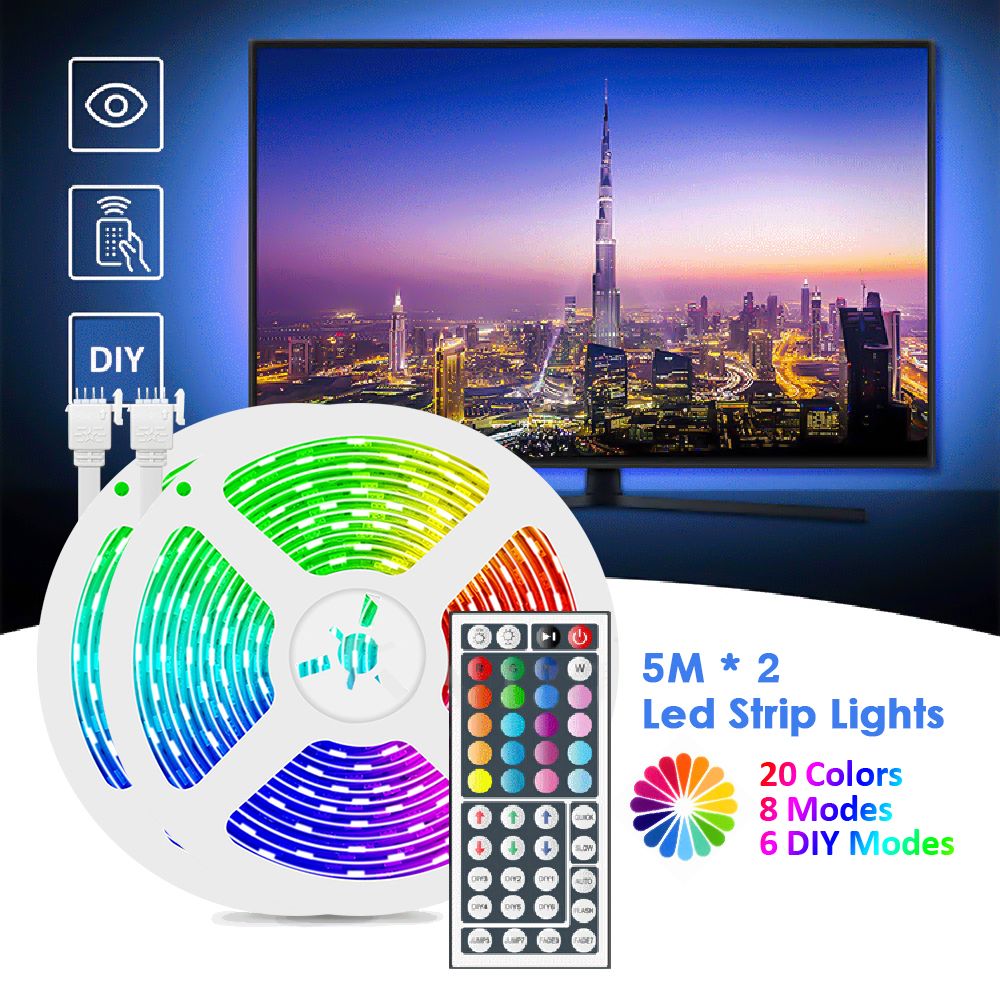 LED Strip Lights 32.8ft. RGB 300 LEDs Lights with 44 Keys IR Remote 20 Colors
