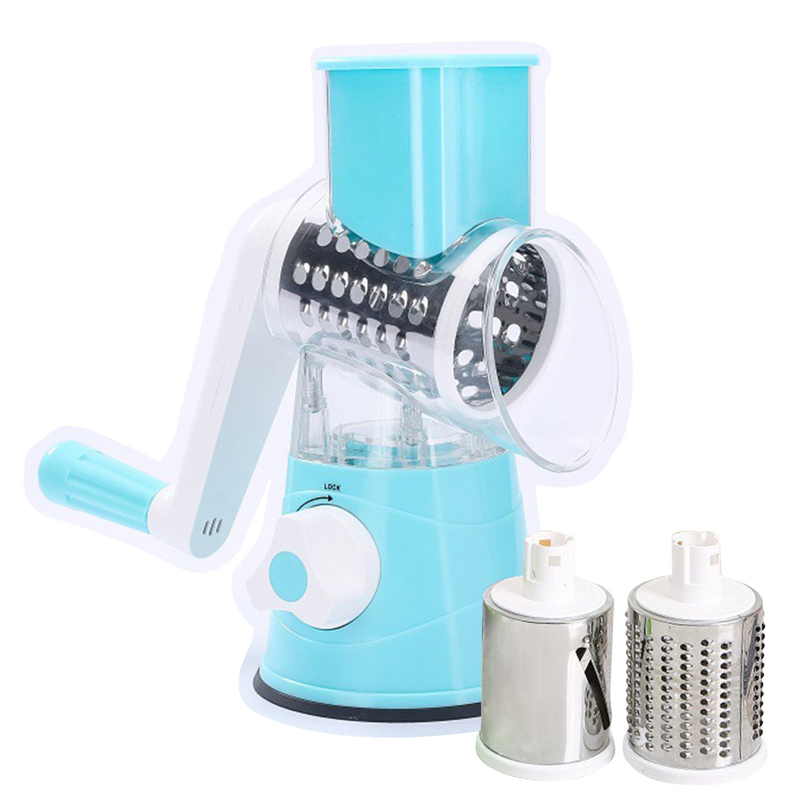 Manual Rotary Cheese Grater with Three Drum Blades Stainless Steel Handheld view 2