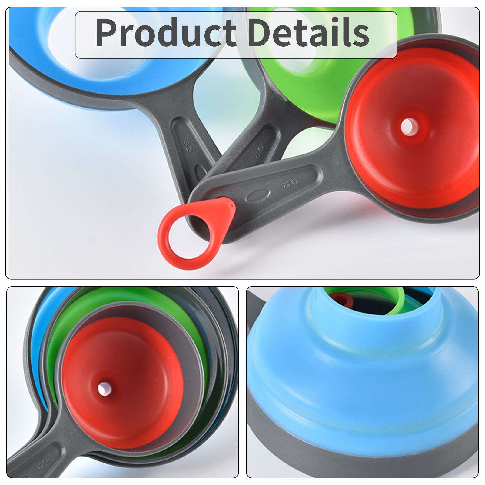 Canning Funnel Silicone Collapsible Funnels Set 3pcs Kitchen Funnel for Wide