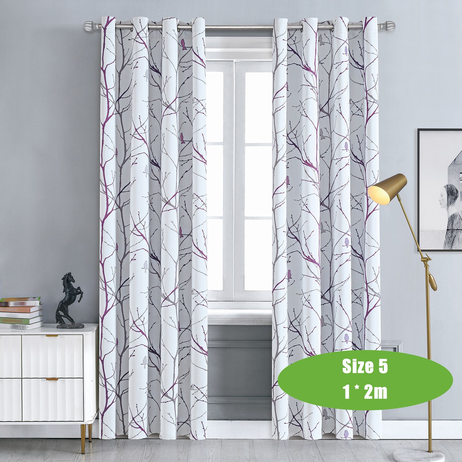 1PC Window Shade Curtain Tree Printed Pattern Heat Insulation Sunscreen view 3