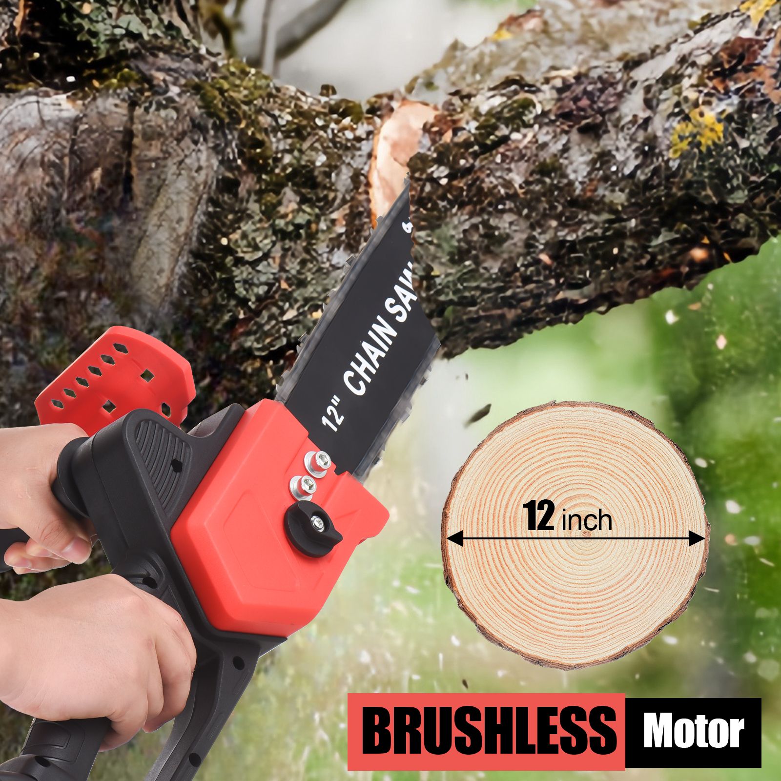 12 inches Cordless Electric Chainsaw with Brushless Motor 48-Volt Lithium-ion view 2