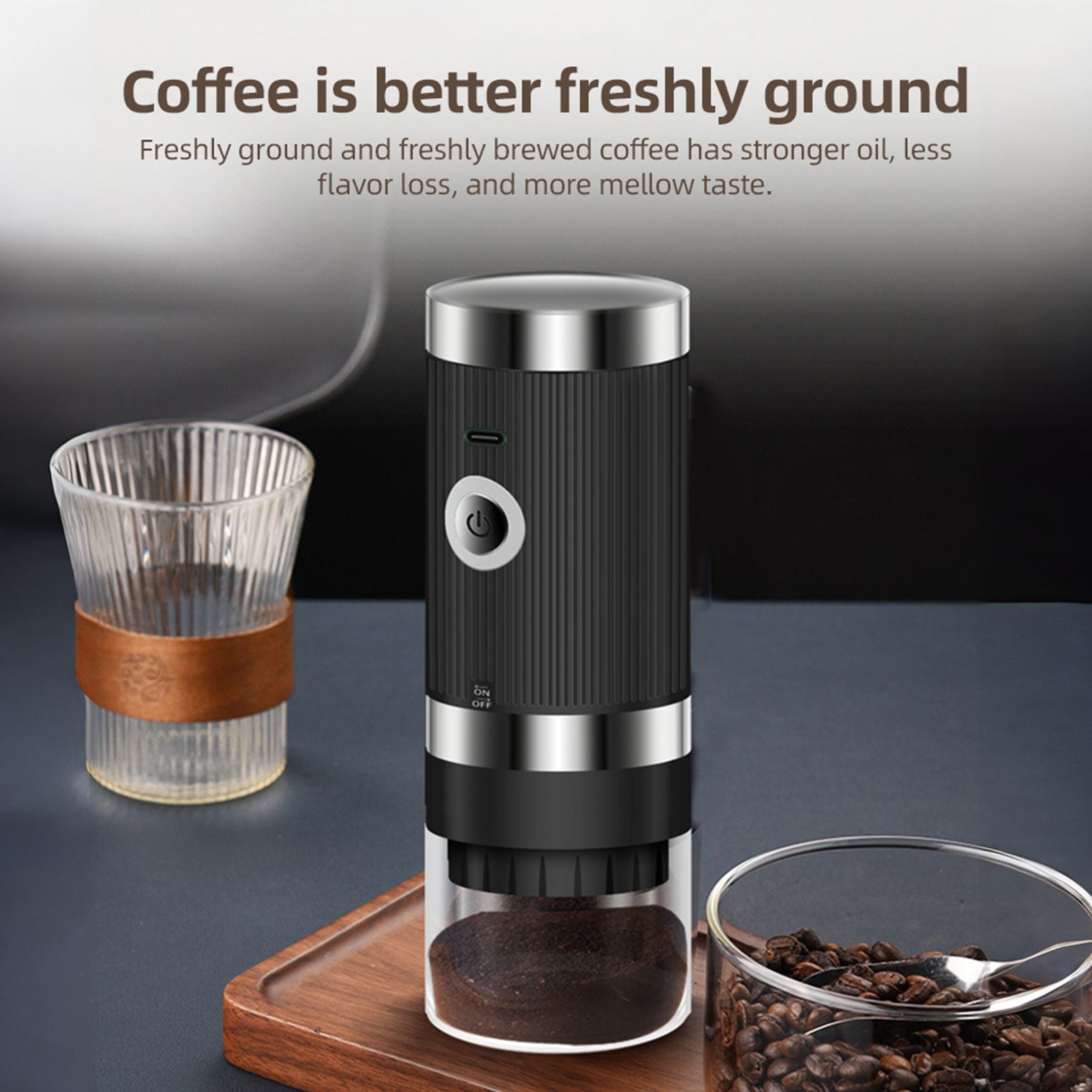 Electric Coffee Bean Grinder 5 Level Adjustable Auto Stop Portable Cordless view 3