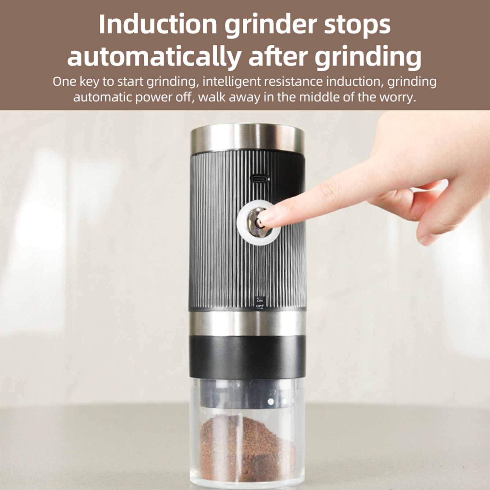 Electric Coffee Bean Grinder 5 Level Adjustable Auto Stop Portable Cordless view 4