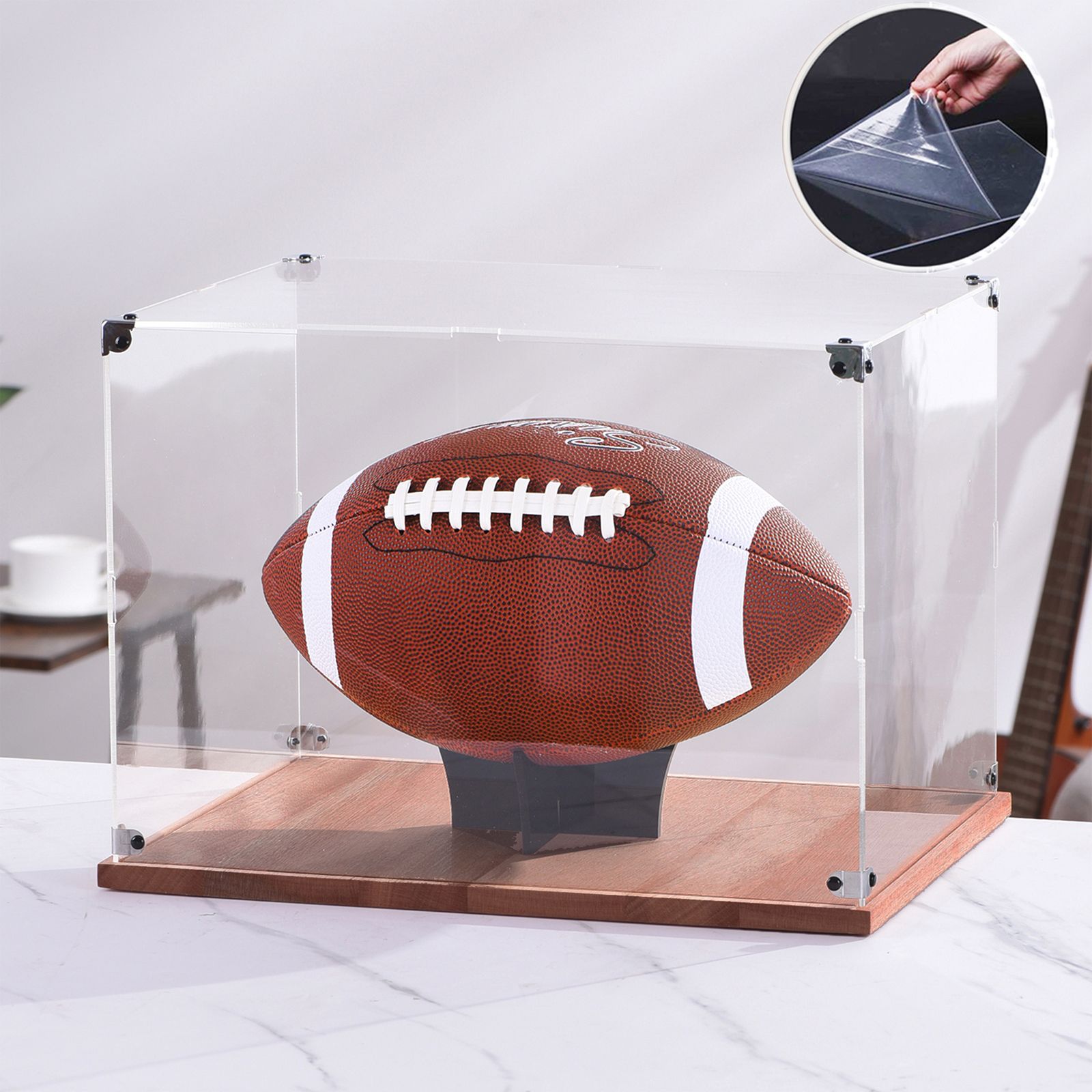Wooden Base Baseball Holder Display Case with Stand and Lid Acrylic Clear Box view 6