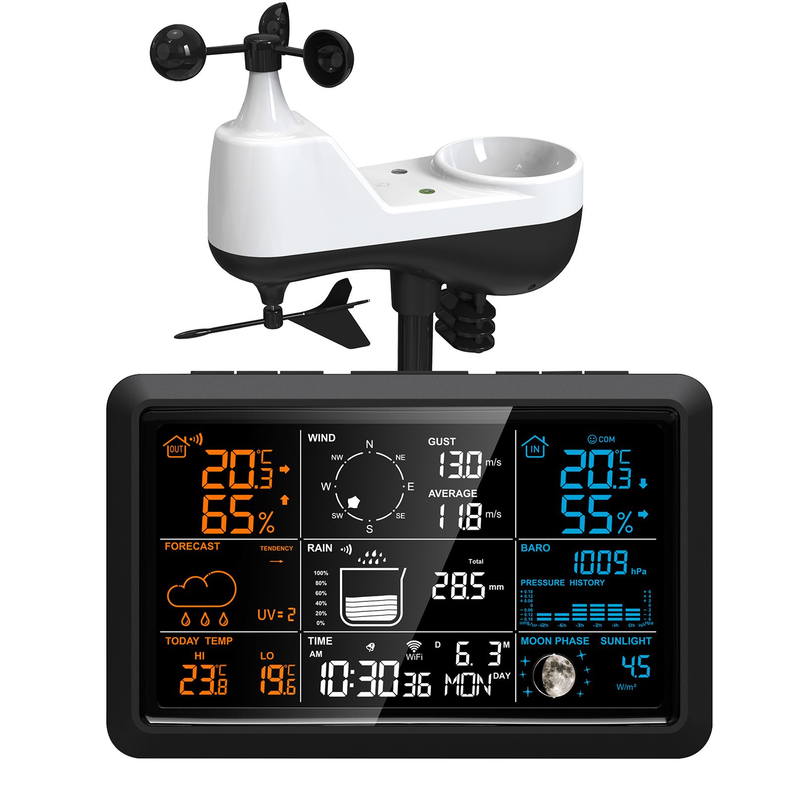Weather Station with Rain Gauge and Wind Gauge Wireless Indoor Outdoor 5 IN 1