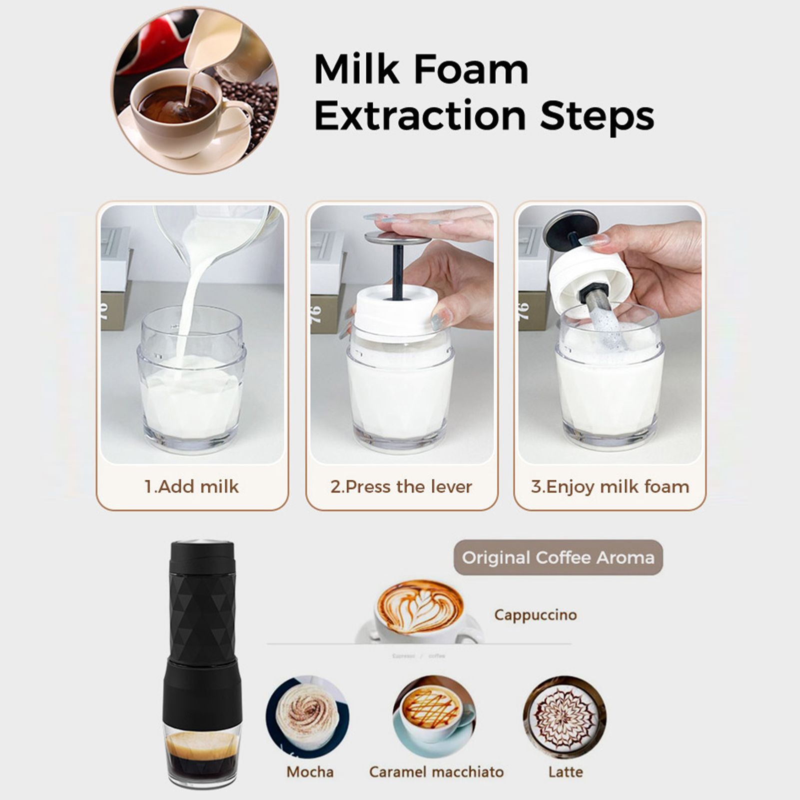 CAFELFFE 3-in-1 Portable Manual Espresso Coffee Machine 18Bar Cold and Hot view 9