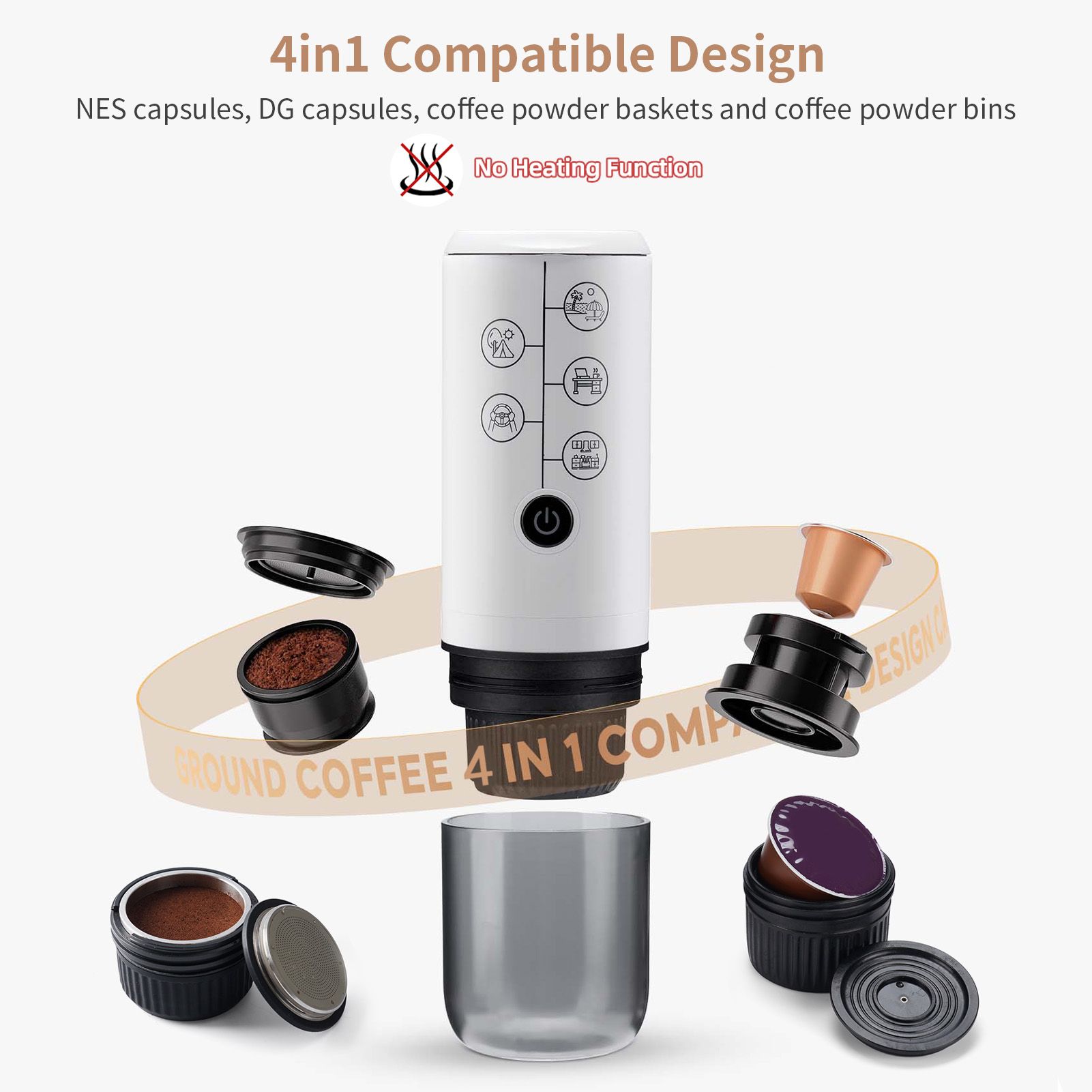 4-in-1 Portable Espresso Coffee Maker Work with NES/DG Capsule and Ground view 7