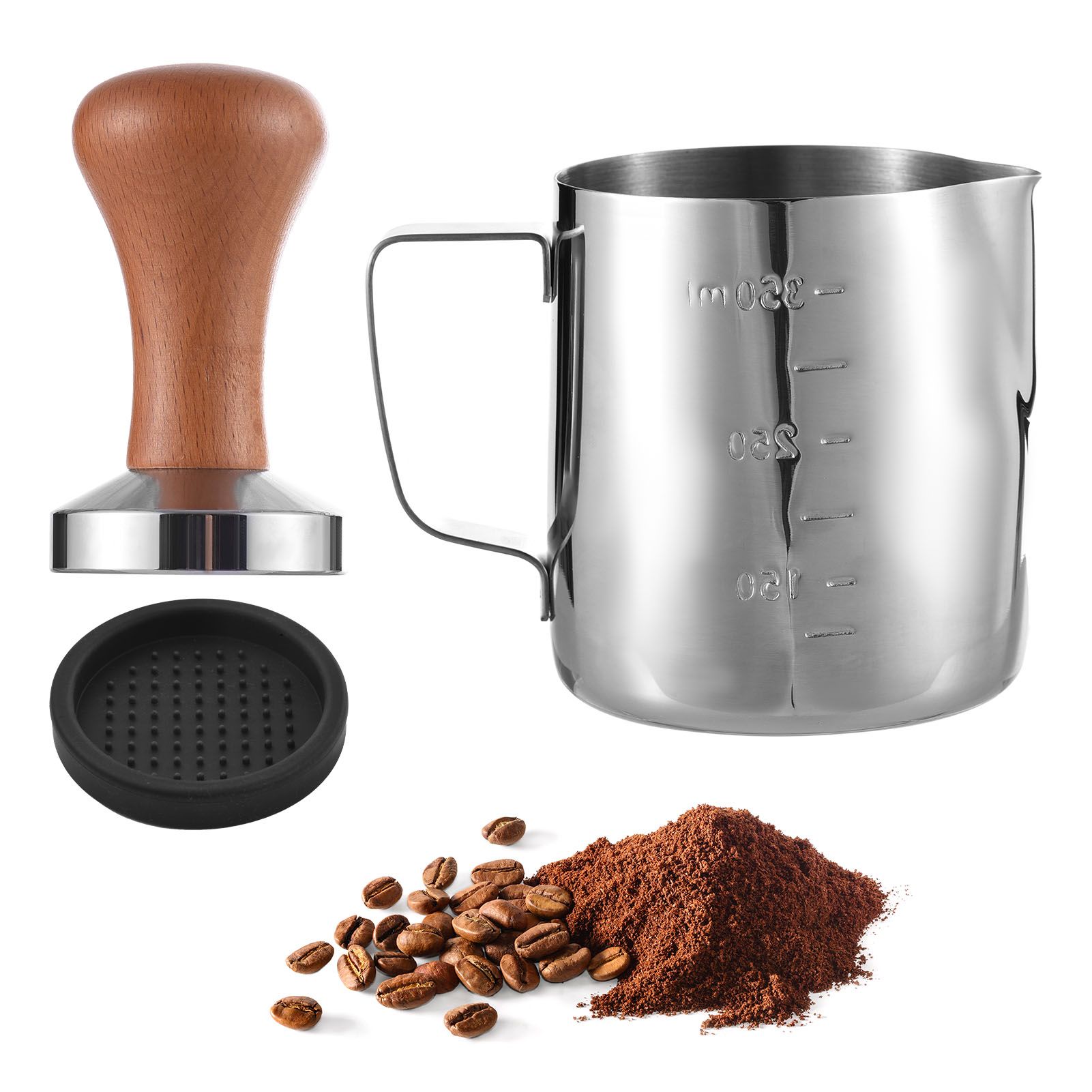 3pcs Coffee Tool Set 12oz/350ml Stainless Steel Milk Frothing Pitcher with — image 1