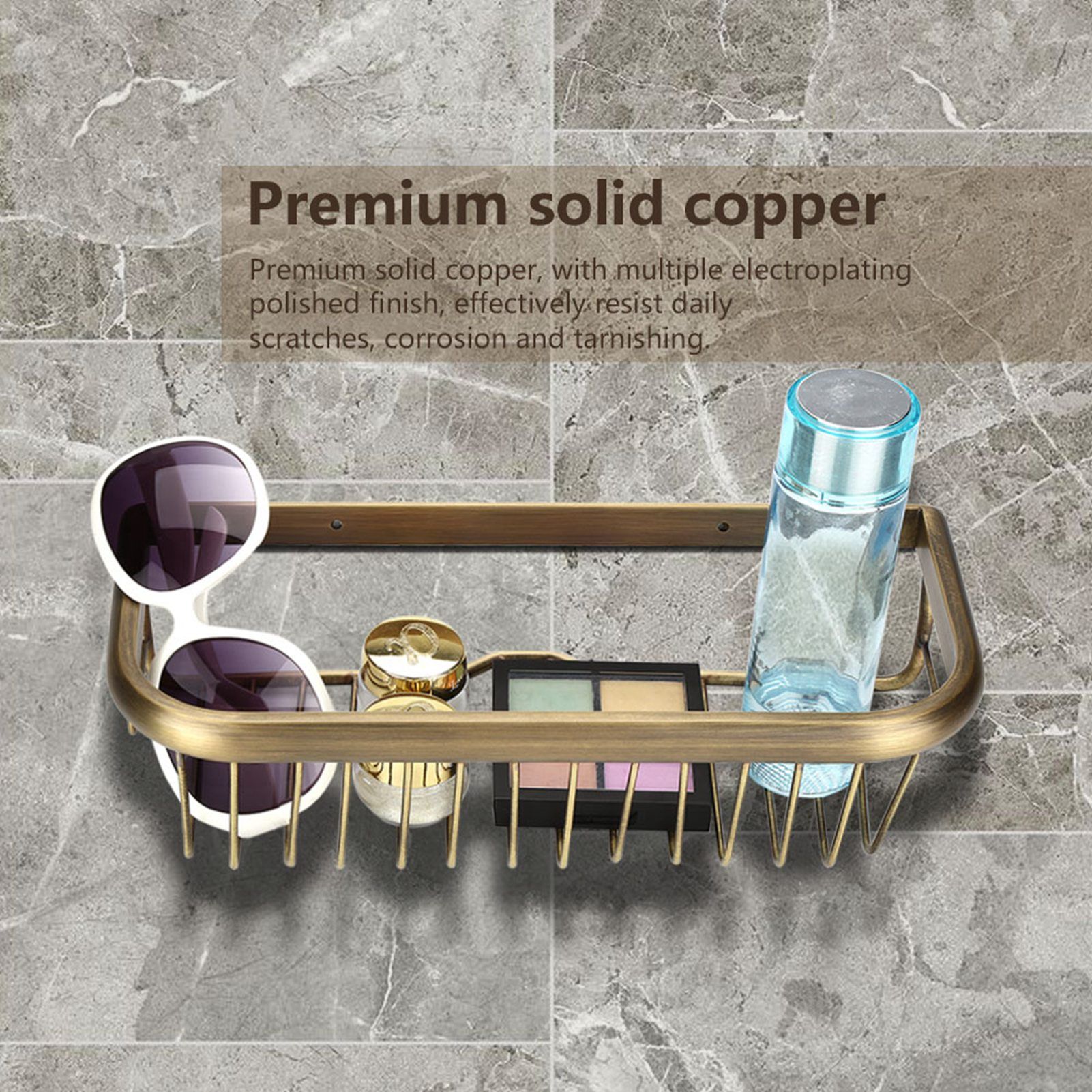 30cm Solid Copper Shower Basket Bath Soap Shampoo Storage Holder Wall Mount