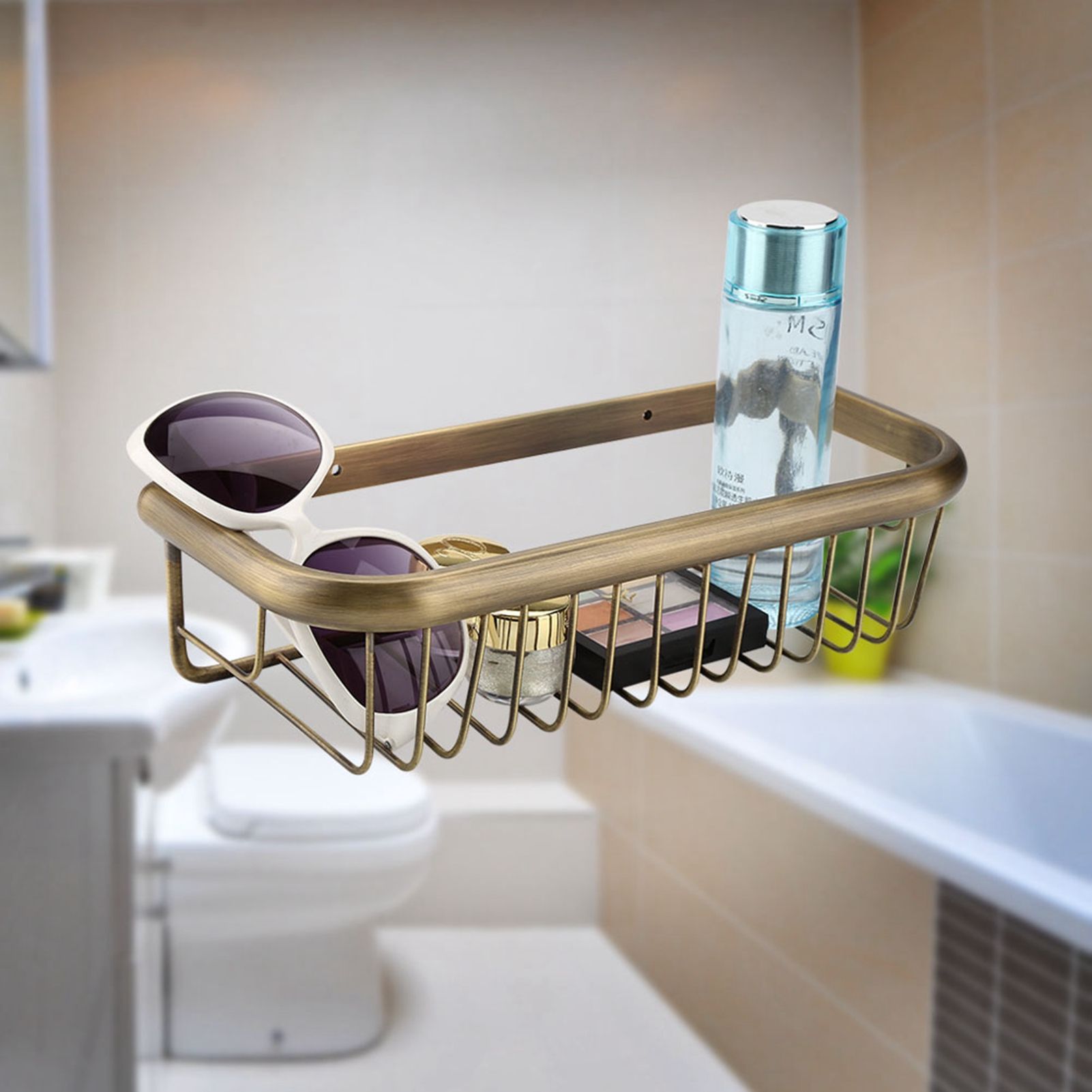 30cm Solid Copper Shower Basket Bath Soap Shampoo Storage Holder Wall Mount view 4