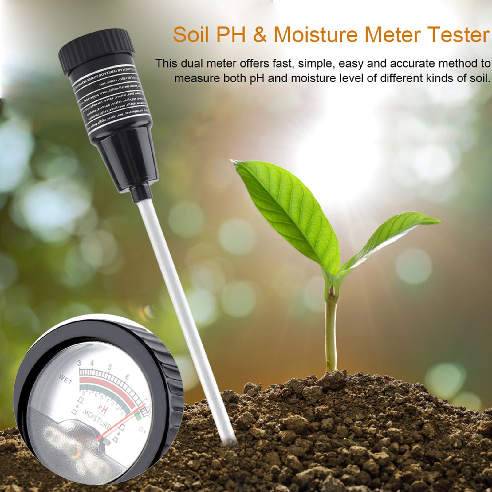 Soil PH / Moisture Meter Tester Long Water Quality Plants Hydroponics Analyzer view 5