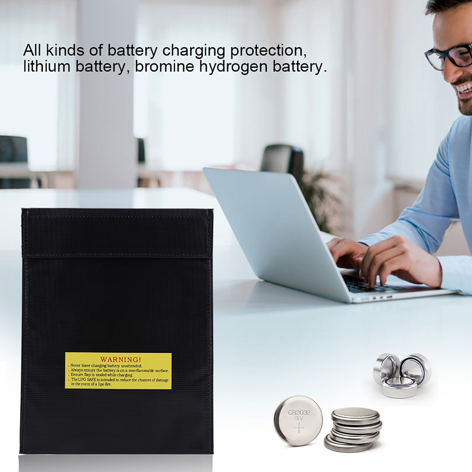 Fireproof Bag Li po Battery Safety Portable Two Size Pouch Charging Sack(Black S) view 3