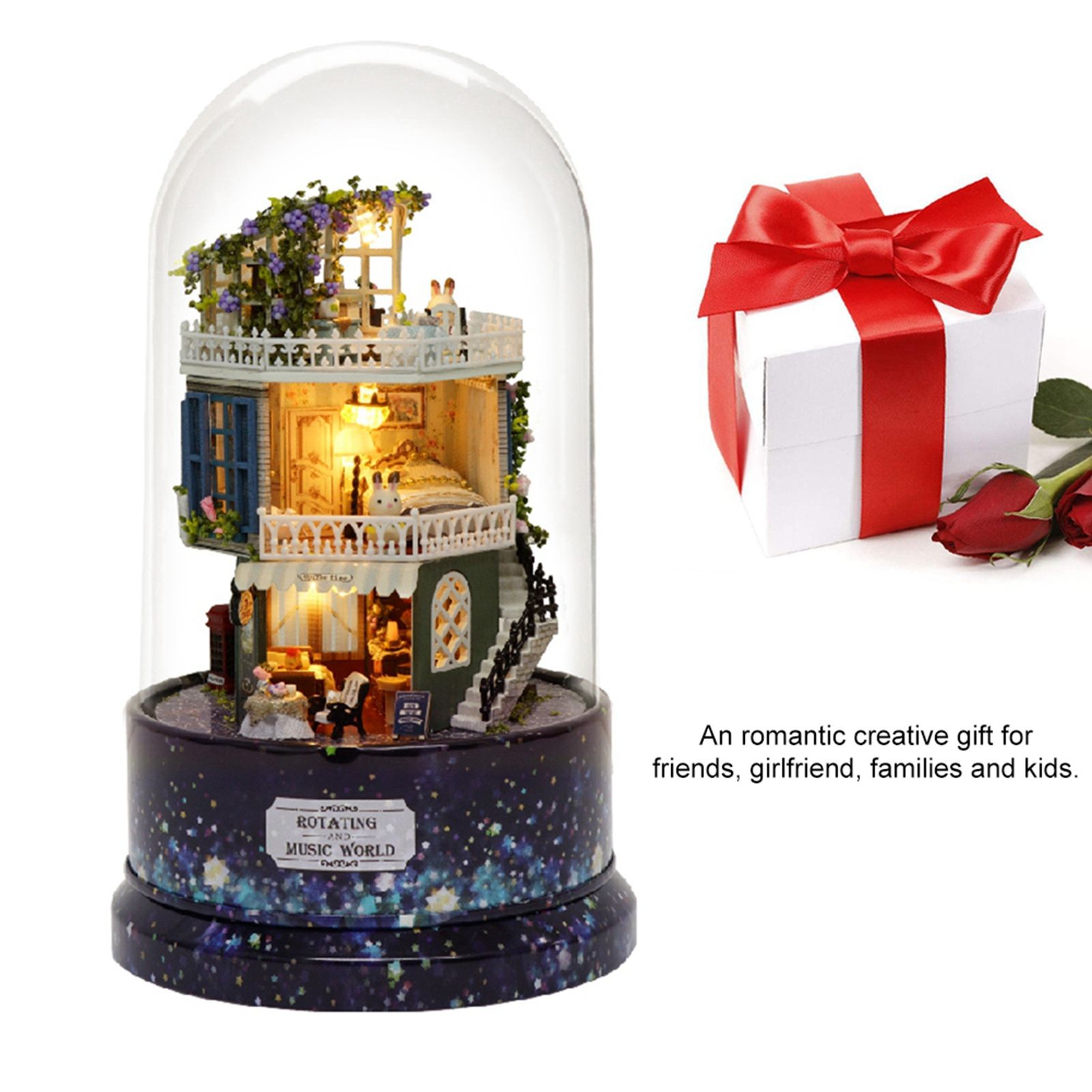 Creative DIY Dollhouse Dream House Miniature with Rotate Music Box Dust Cover view 9
