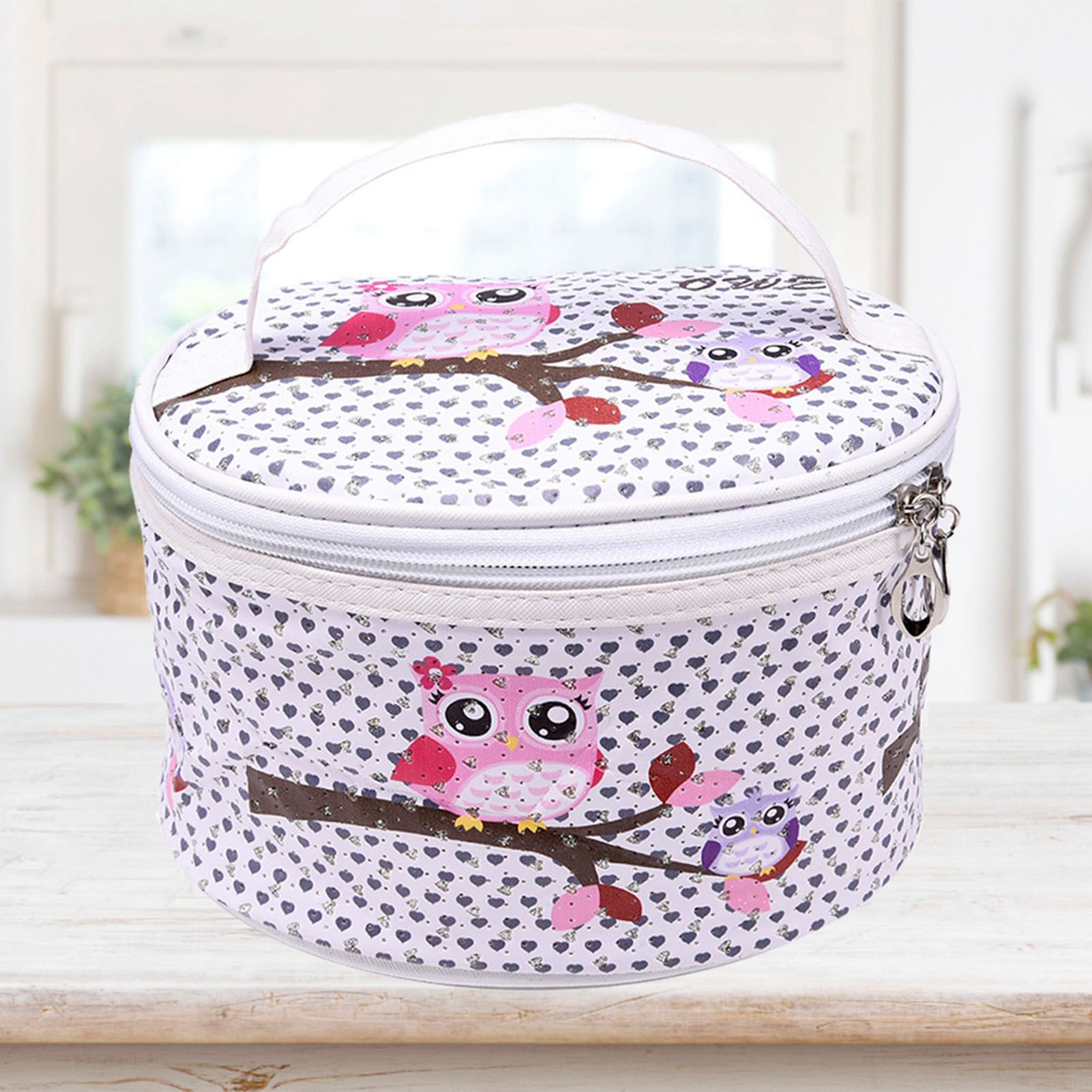 Fashion Cartoon Printing PU Round Cosmetics Organizer Beauty Case Box Make Up — image 1