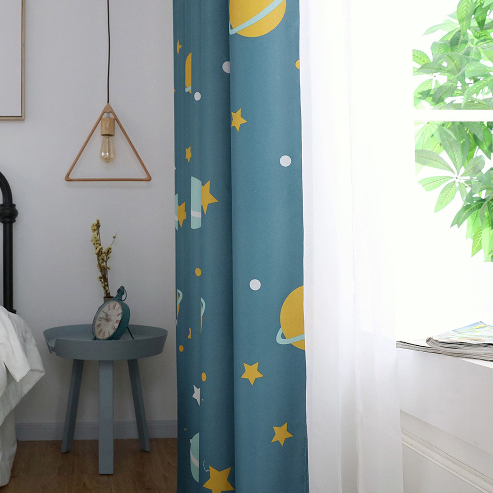Cartoon Blue Planets Polyester Curtains Lightproof Curtain Bedroom Living Room view 9