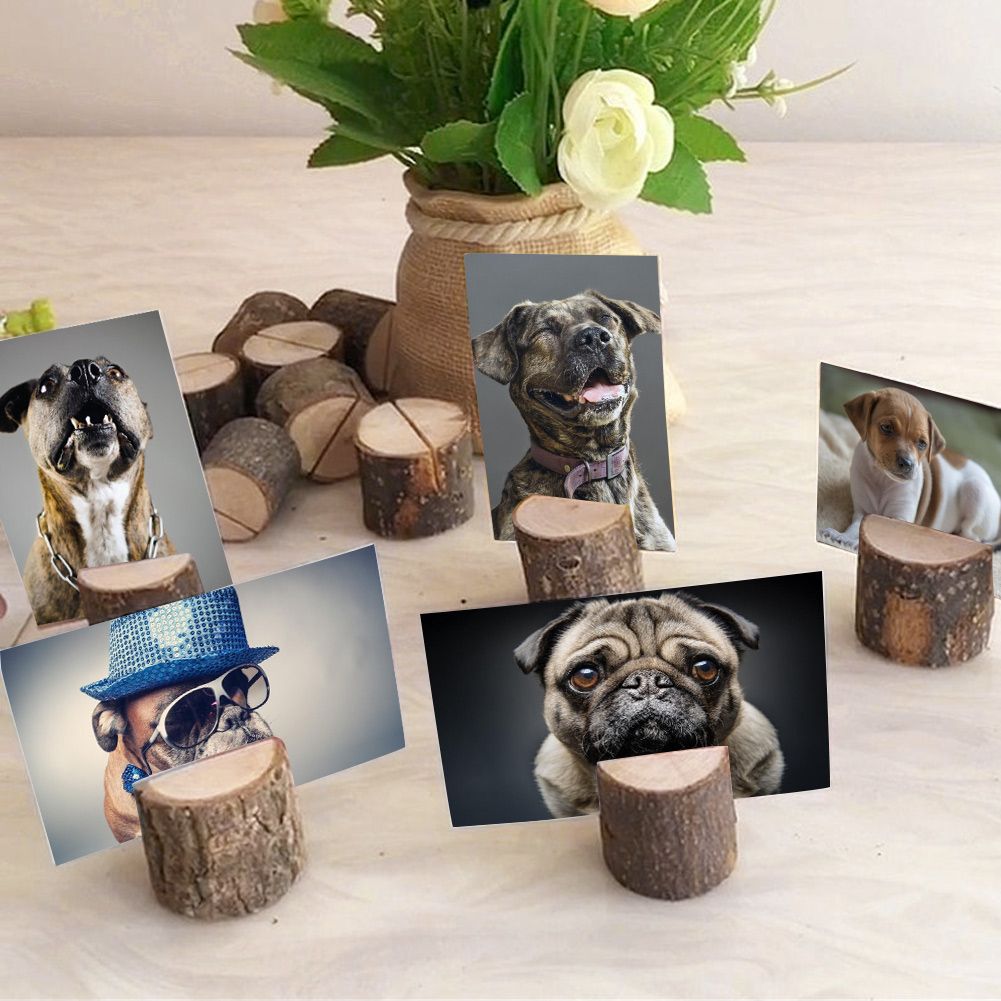 10Pcs Stump Shape Wedding Party Place Card Holder Stand Number Table Clip Card view 5
