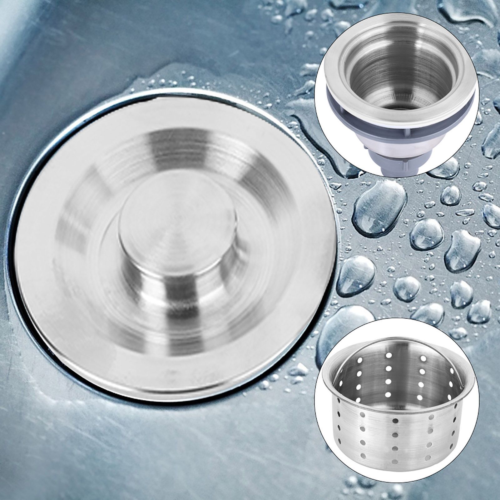 Stainless Steel Silver Sink Drains Sink Strainers Kitchen Drain Stopper view 6