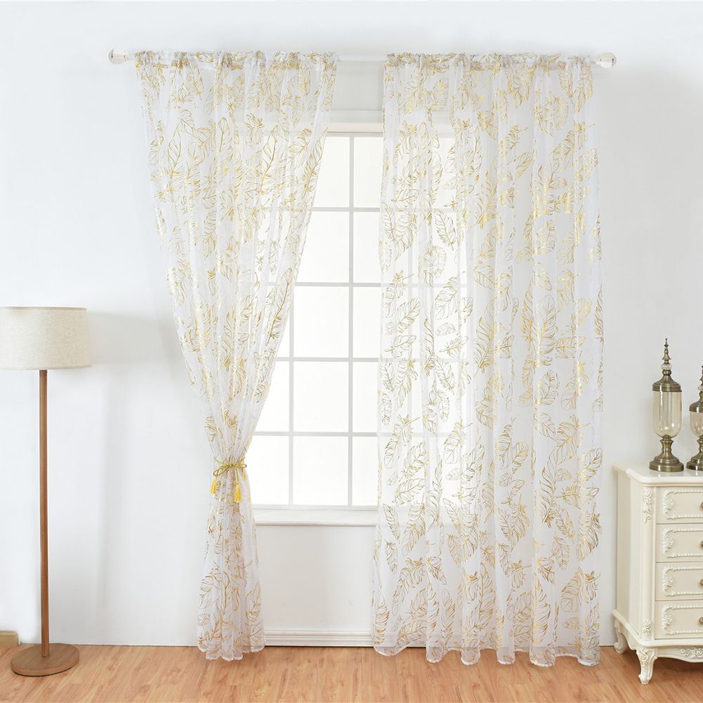 Tulle Window Door Curtain Drape Bedroom Living Room Coffee Shop (Golden) view 4