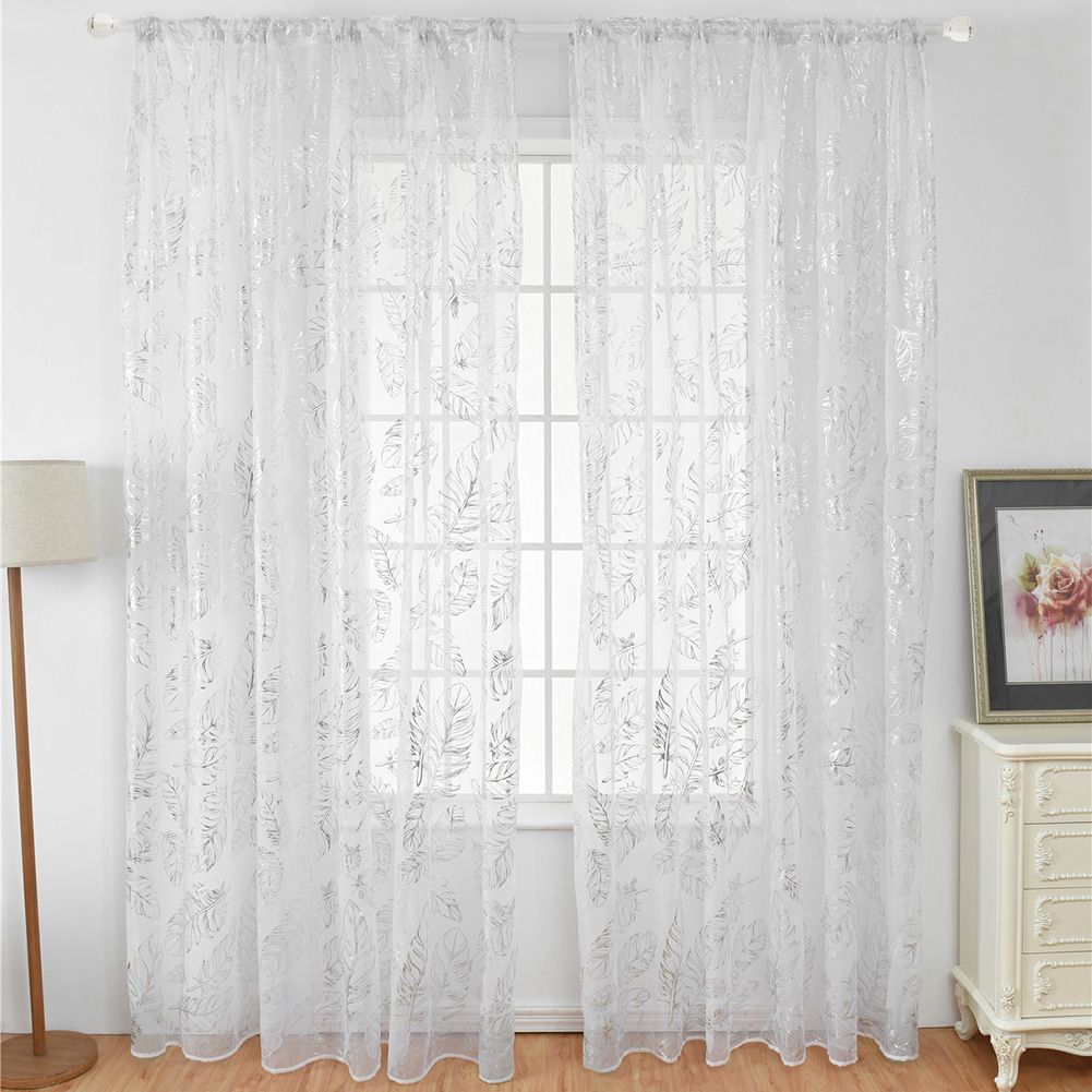 Tulle Window Door Curtain Drape Bedroom Living Room Coffee Shop (Silver) view 3
