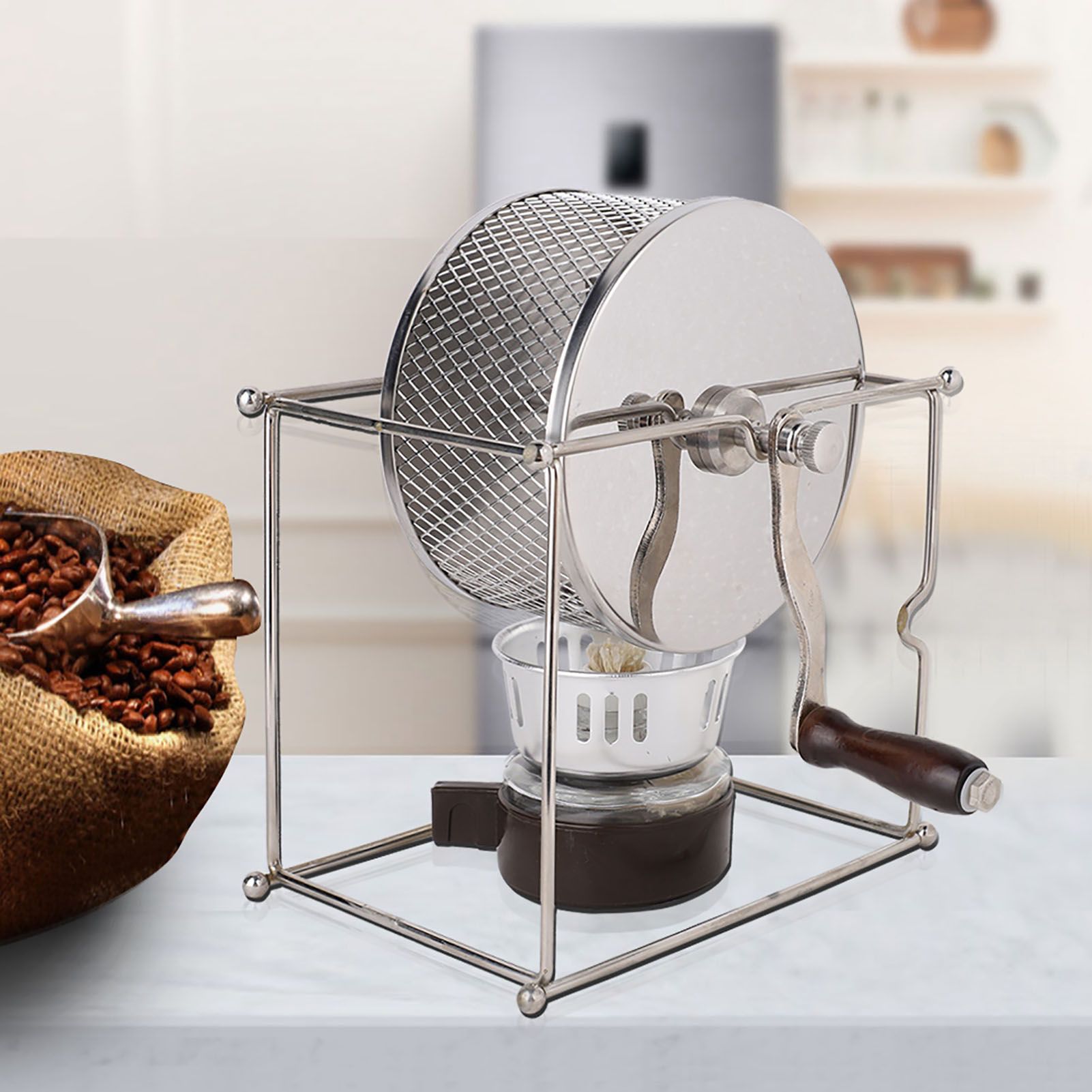 1Pc Mini Manual Coffee Beans Roasting Machine DIY Stainless Steel Rollers with view 4