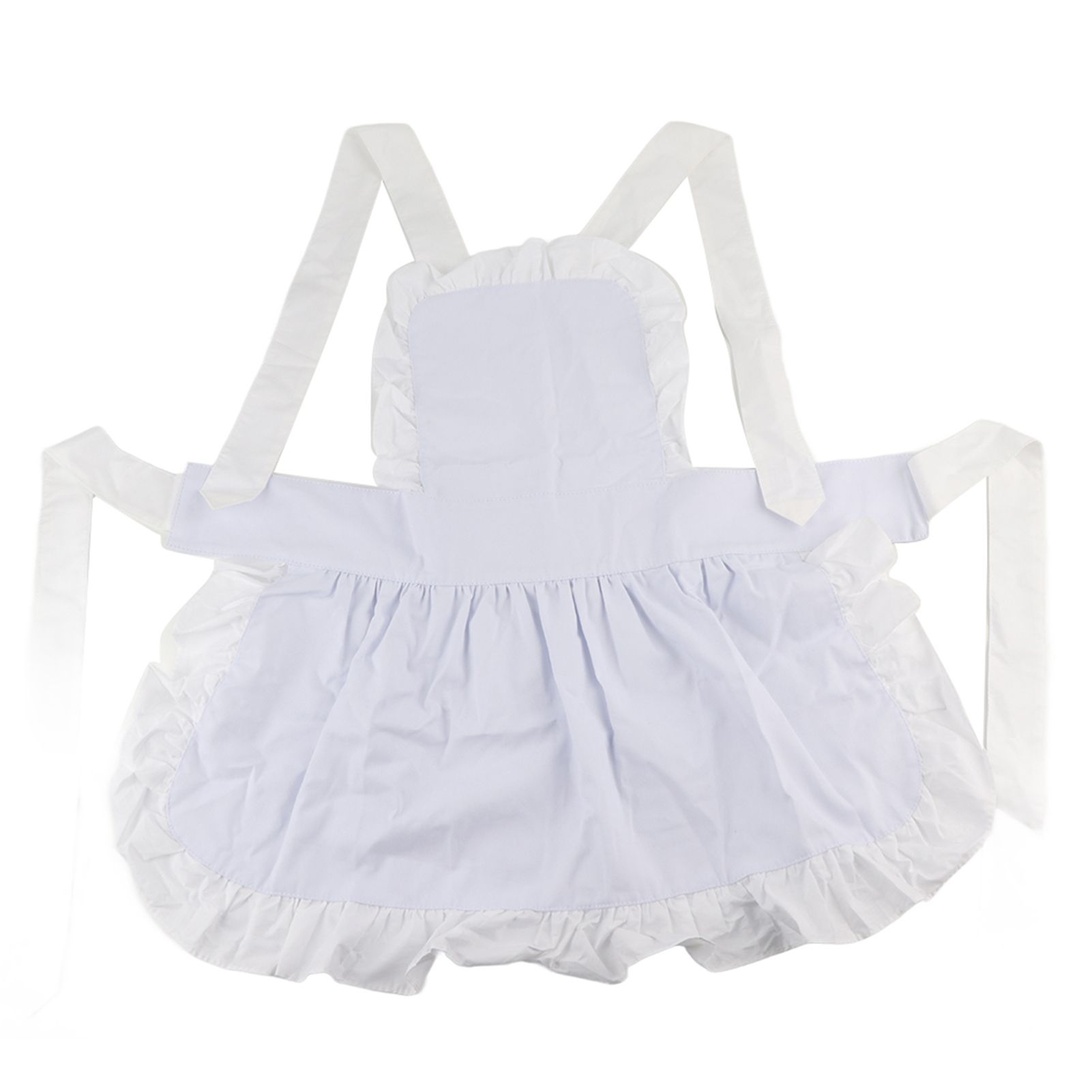 White Cotton Women Maid Apron Ruffle Hem Kitchen Solid Color Apron view 2