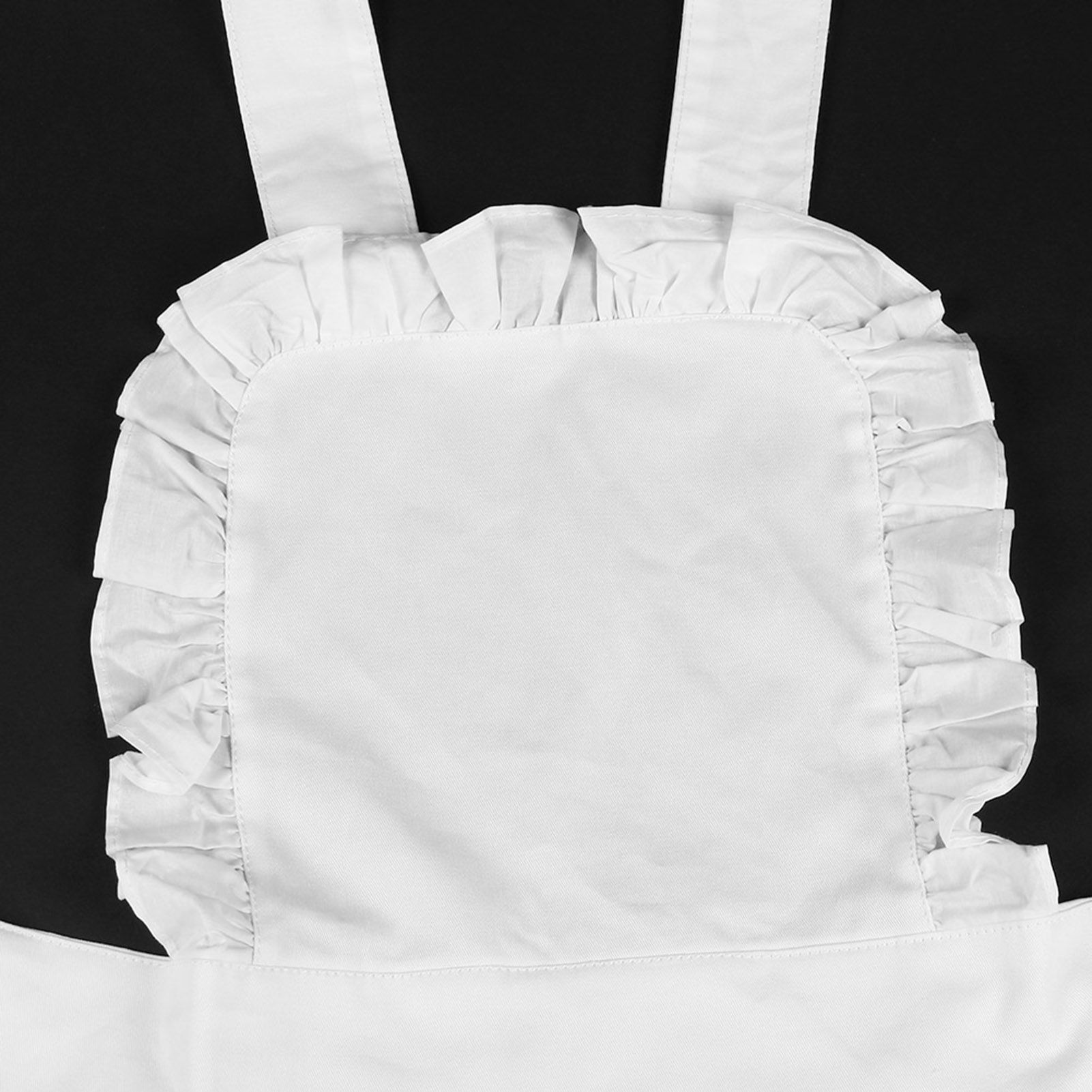 White Cotton Women Maid Apron Ruffle Hem Kitchen Solid Color Apron view 7