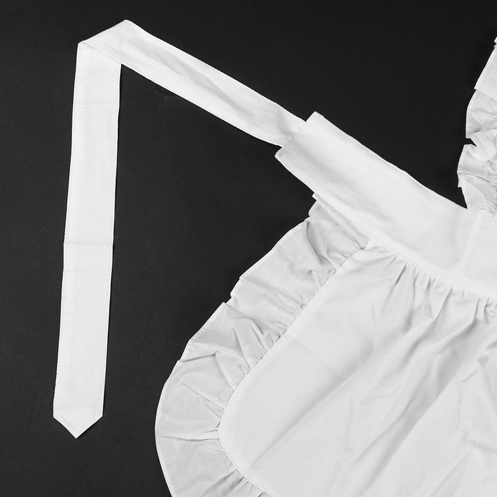 White Cotton Women Maid Apron Ruffle Hem Kitchen Solid Color Apron view 8