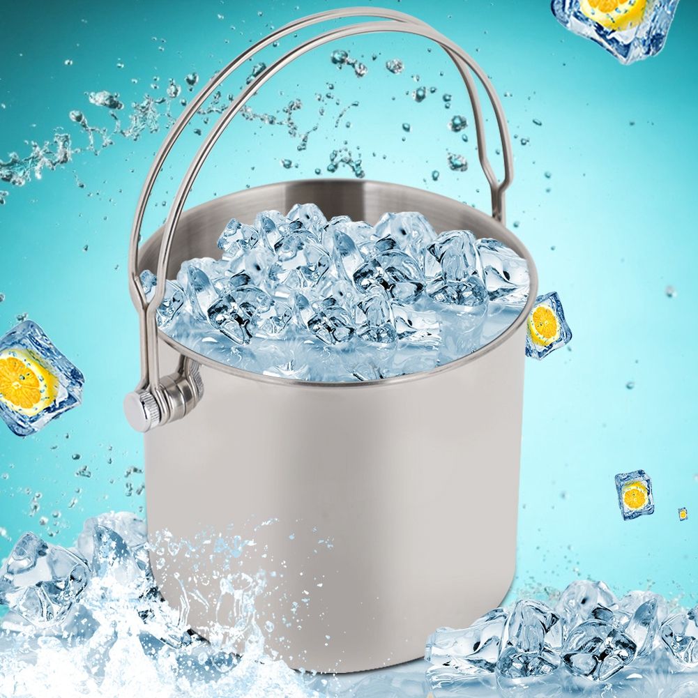 Stainless Steel Ice Container Bucket 2L Portable Red Wine Barrel for Kitchen view 4
